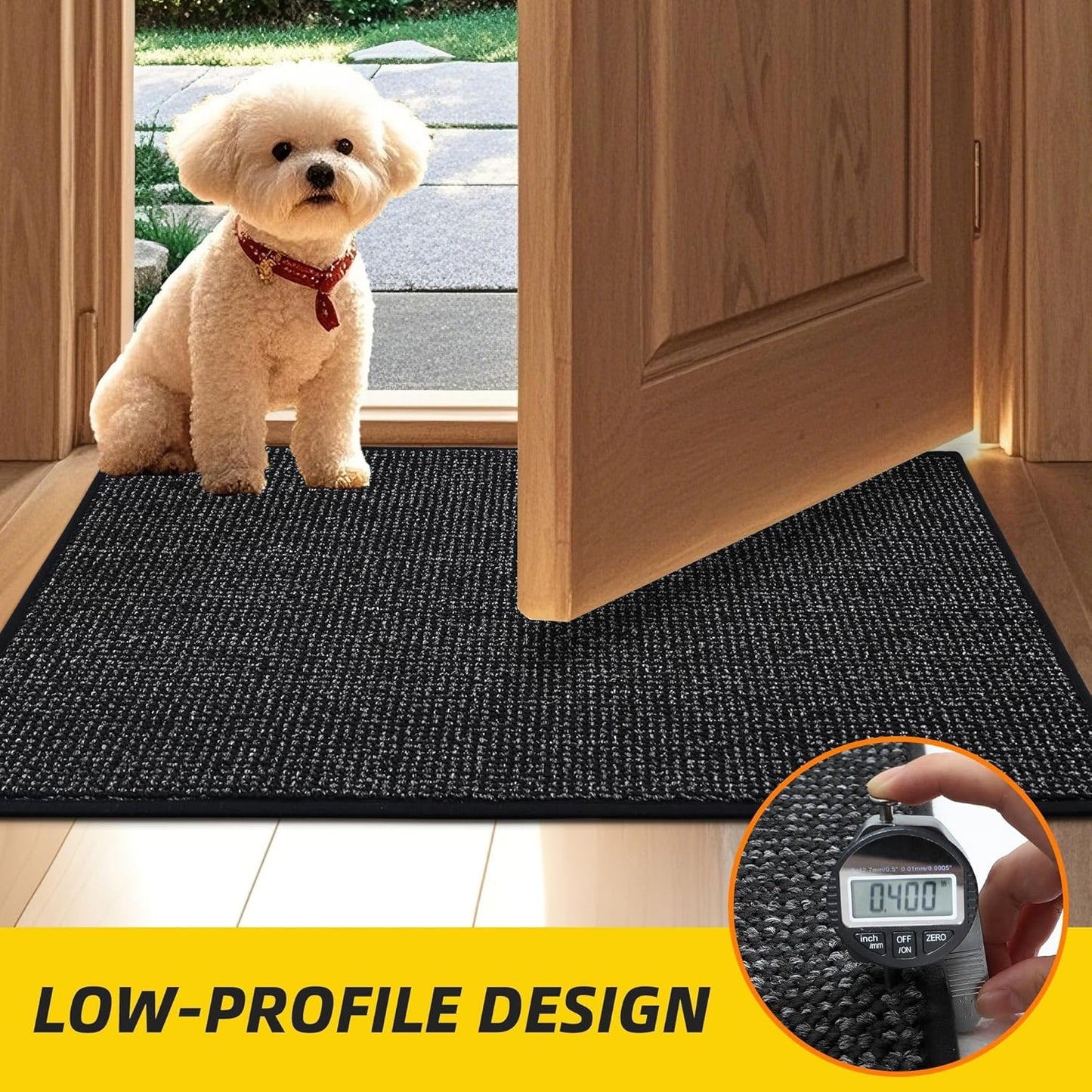 JSEI Dirt Trapper Door Mat 20"x32" Non-Slip Washable Entrance Mat, Dog Doormats, Absorbent & Fade-Resistant Floor Mats, Low Profile Welcome Mats for Entryway, Front Door, and Inside Entrance, Black
