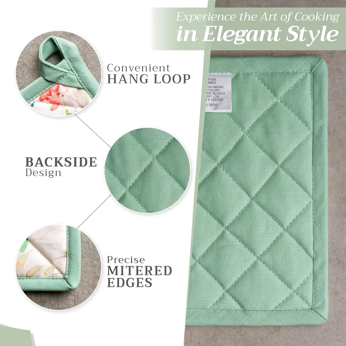 Maison d'Hermine Pot Holders 100% Cotton Heat Resistant Potholders 8" x 8" Hot Pads with Loop BBQ, Cooking, Baking, Grilling, Kitchen, Handling Hot Pans Spring/Summer (Pack of 1, Colmar)