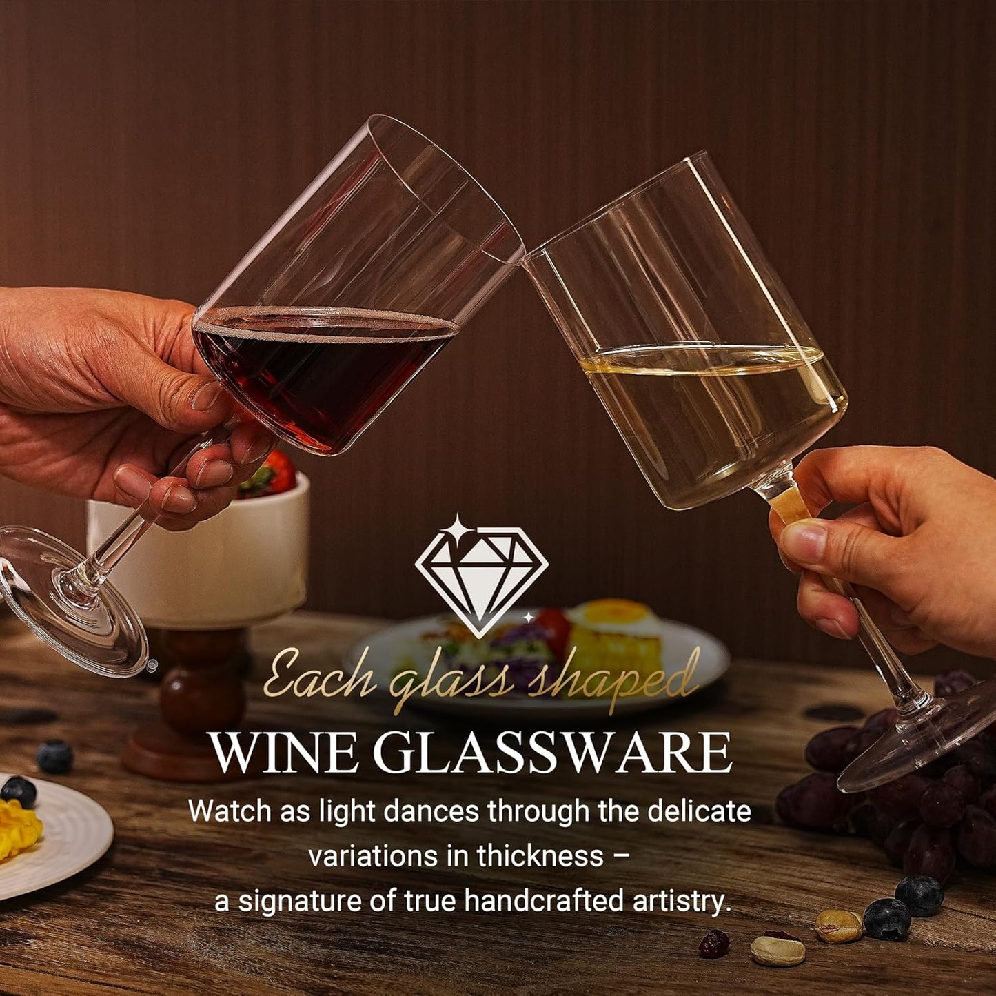 MICHLEY Square Crystal Wine Glasses Set of 4-15.5 oz large Long Stem Glassware Red/White Glasses Drinkware Perfect Gifts for Women, Wedding,Birthday Decorations