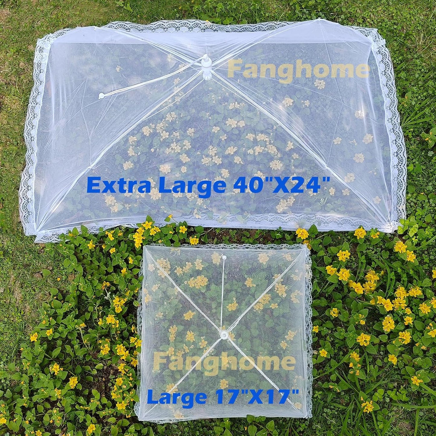 Mesh Food Covers for Outdoors,1 Pack 40"X24" Extra Large Food Net + 5 Pack 17"X17 Large Pop Up Mesh Food Tent Umbrella Food Covers for Outside Picnic Party BBQ Supplies