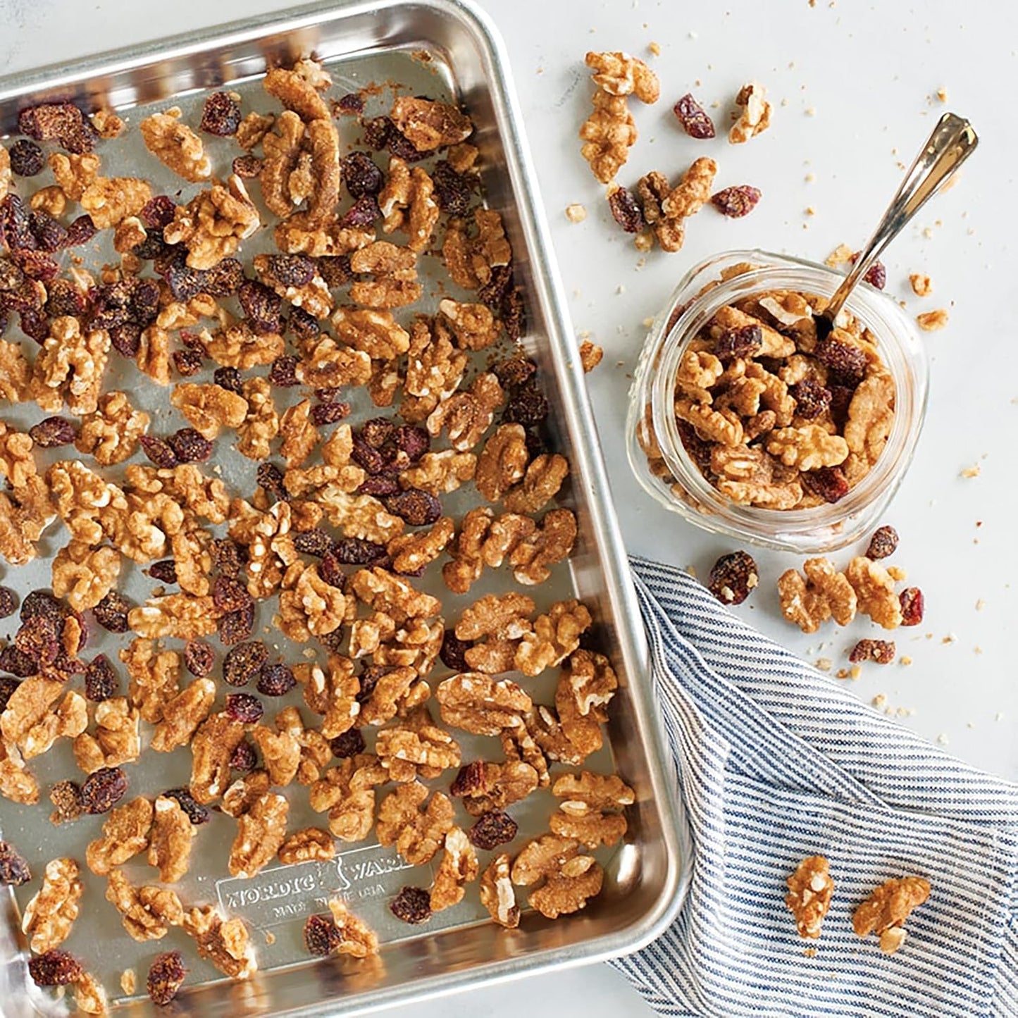 Nordic Ware Naturals 3 Piece Set - USA Made Aluminum Commercial Quality Sheet Pan for Baking or Roasting, Encapsulated Galvanized Steel Rim Prevents Warping; Half Sheet, Jelly Roll and Quarter Sheet