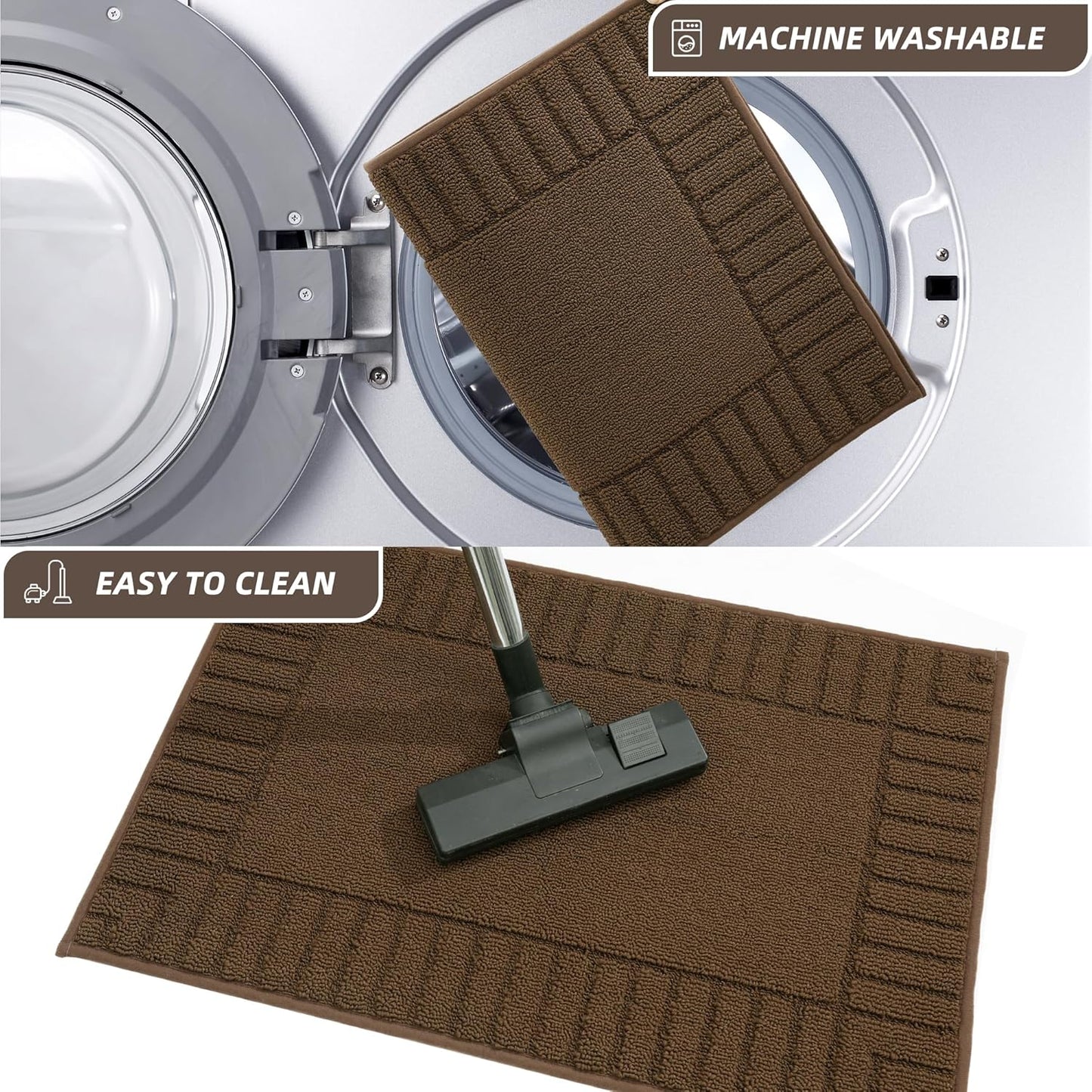 BEQHAUSE-Kitchen-Rugs-Anti-Slip-Kitchen-Mats-for-Floor Absorbent Kitchen Mat Set of 2 Washable Kitchen Runner Rug with TPR Non Skid Backing,Brown 24x35inch/24x60inch