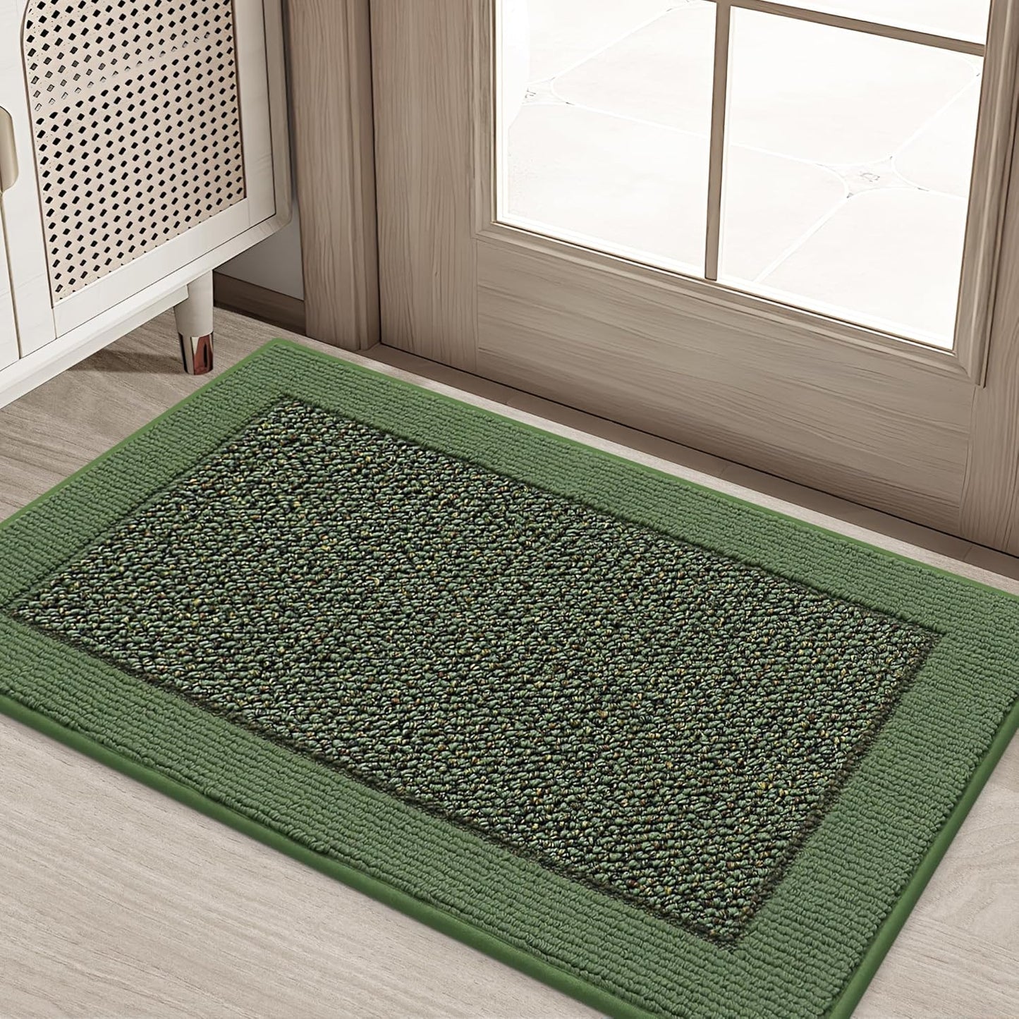 BEQHAUSE Indoor Door Mat 20" x 32", Dirt Trapper Door Mats Non-Slip Entryway Rugs Washable, Resist Dirt Absorbent Welcome Mat, Low Profile Floor Mats for Front Back Door and Entryway, Green