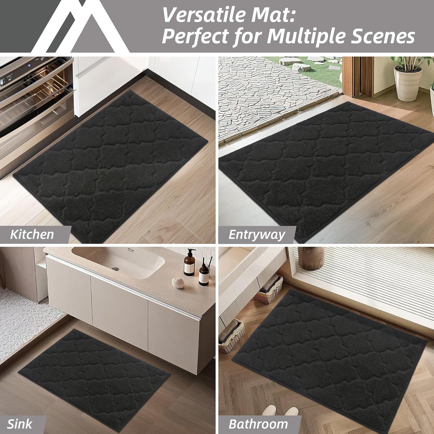 COSY HOMEER Kitchen Rugs Washable Non Slip Kitchen Mats for Floor Absorbent Kitchen Carpet 20" x 32" Soft Rugs for Kitchen,Sink Mat,Entrance,Area Rugs,Black