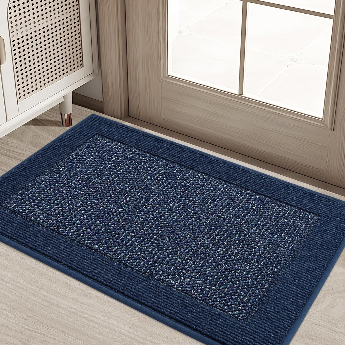 BEQHAUSE Indoor Door Mat 20" x 32", Dirt Trapper Door Mats Non-Slip Entryway Rugs Washable, Resist Dirt Absorbent Welcome Mat, Low Profile Floor Mats for Front Back Door and Entryway, Blue