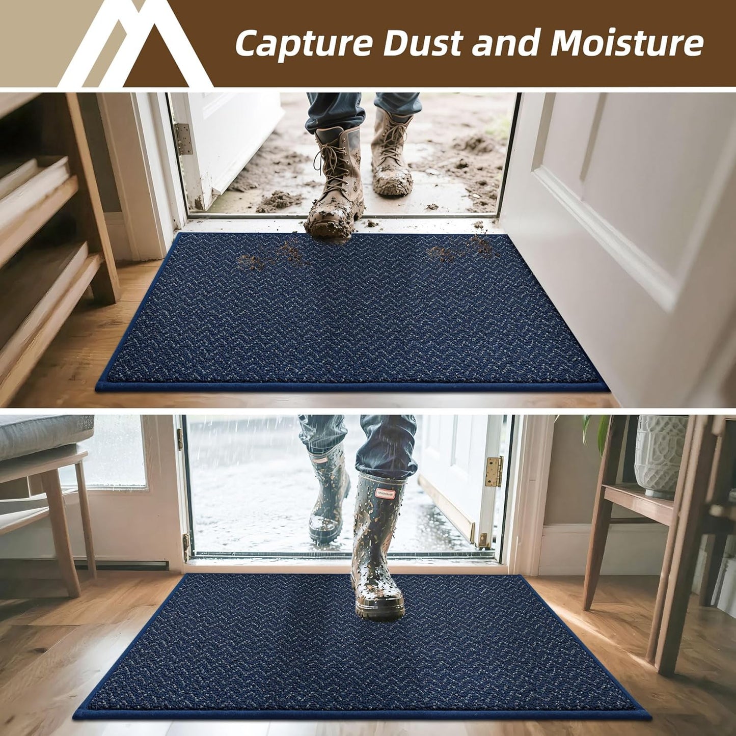COSY HOMEER-Door-Mat 36"x60" Non Slip Absorbent Entryway Rugs Dirt Trapper Doormats Washable Entrance Mats Low Pile Welcome Floor Mat for Front Back Door and Entry Mats,Navy Blue