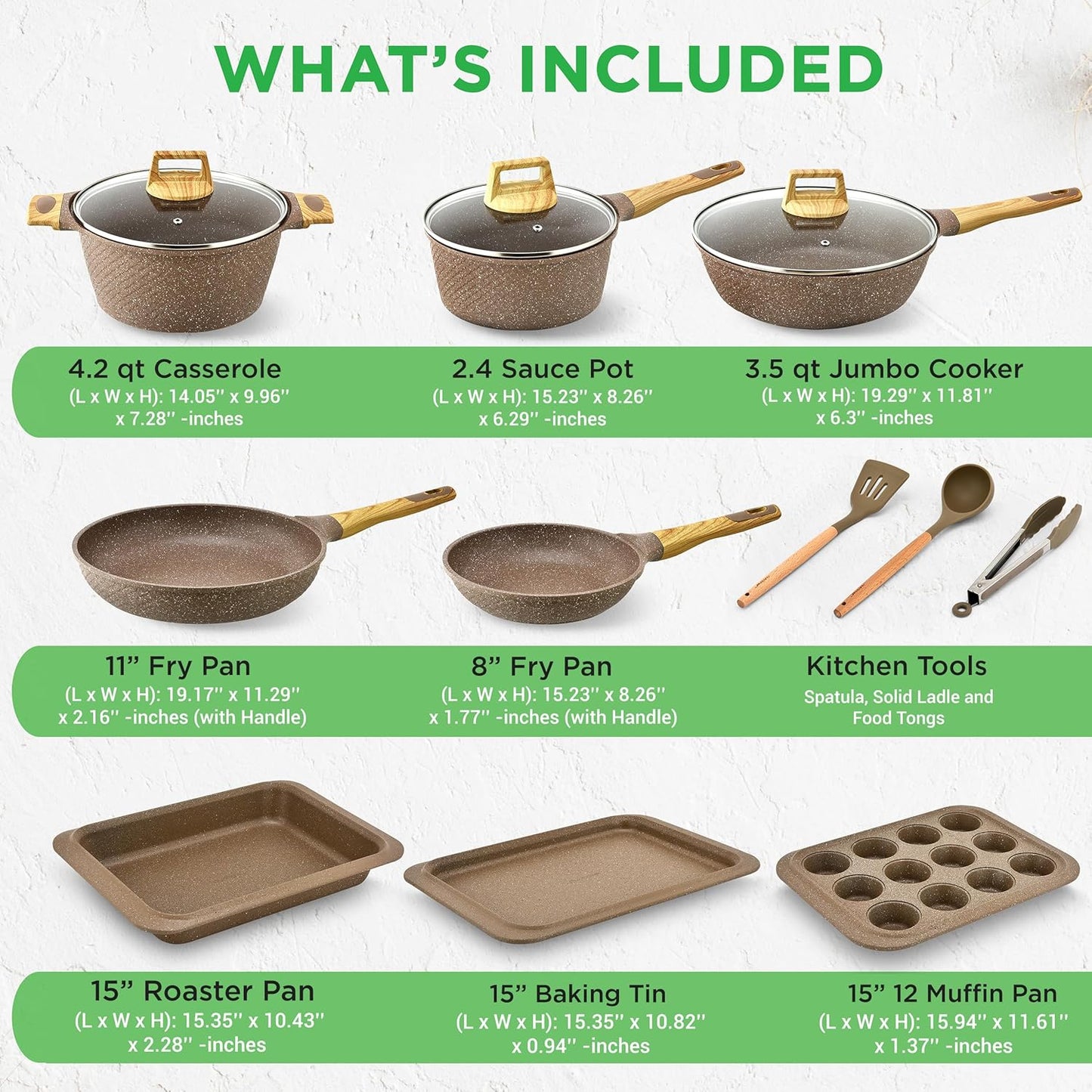 Nutrichef 22-Piece Black Marble Non-Stick Cookware and Bakeware Set - Professional Home Kitchen Collection with Multi-Sized Pots, Pans, and Heat-Resistant Tools