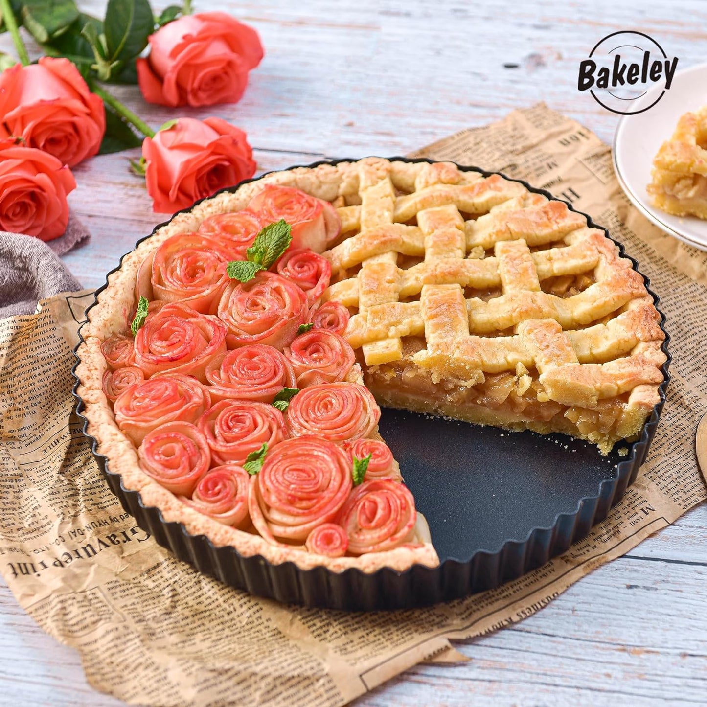 9-Inch Round Tart Pan with Loose Removable Bottom, Non-Stick Carbon Steel Quiche Pan for Oven Baking (Black)