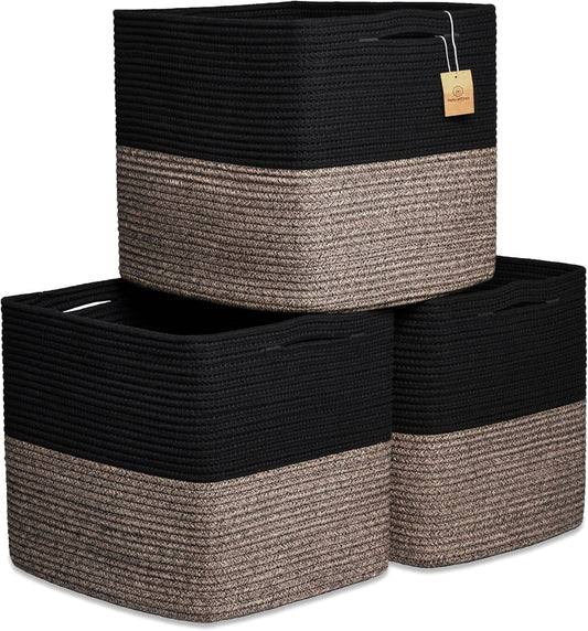 NaturalCozy 13x15x13 Kallax Storage Cubes Bins, 3 Pack | Cotton Rope Cube Storage Bin Woven Baskets for Organizing | Kallax Insert Storage Baskets for Shelves Organizer, Kids Toy, Closet Baby Nursery