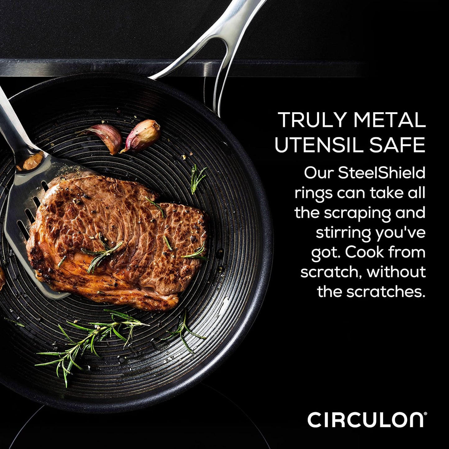 Circulon Clad Stainless Steel Saute Pan with Lid and Hybrid SteelShield and Nonstick Technology, 5 Quart - Silver