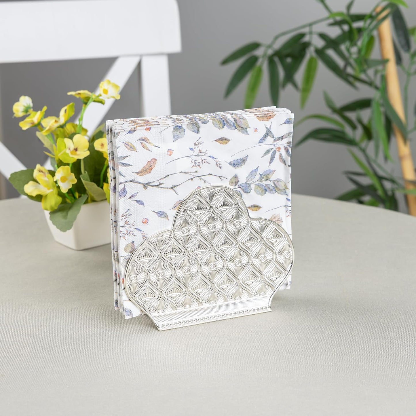 Alisveristime Zamac Napkin Holder – Decorative Elegant Metal Napkin Organizer for Table or Countertop Use (Silver)