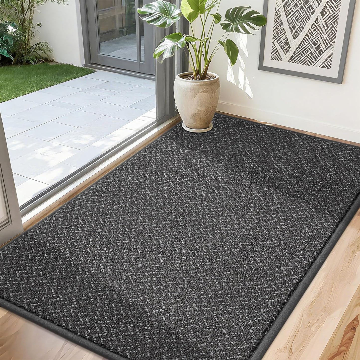 COSY HOMEER-Door-Mat 32"x48" Non Slip Absorbent Entryway Rugs Dirt Trapper Doormats Washable Entrance Mats Low Pile Welcome Floor Mat for Front Back Door and Entry Mats,Dark Grey