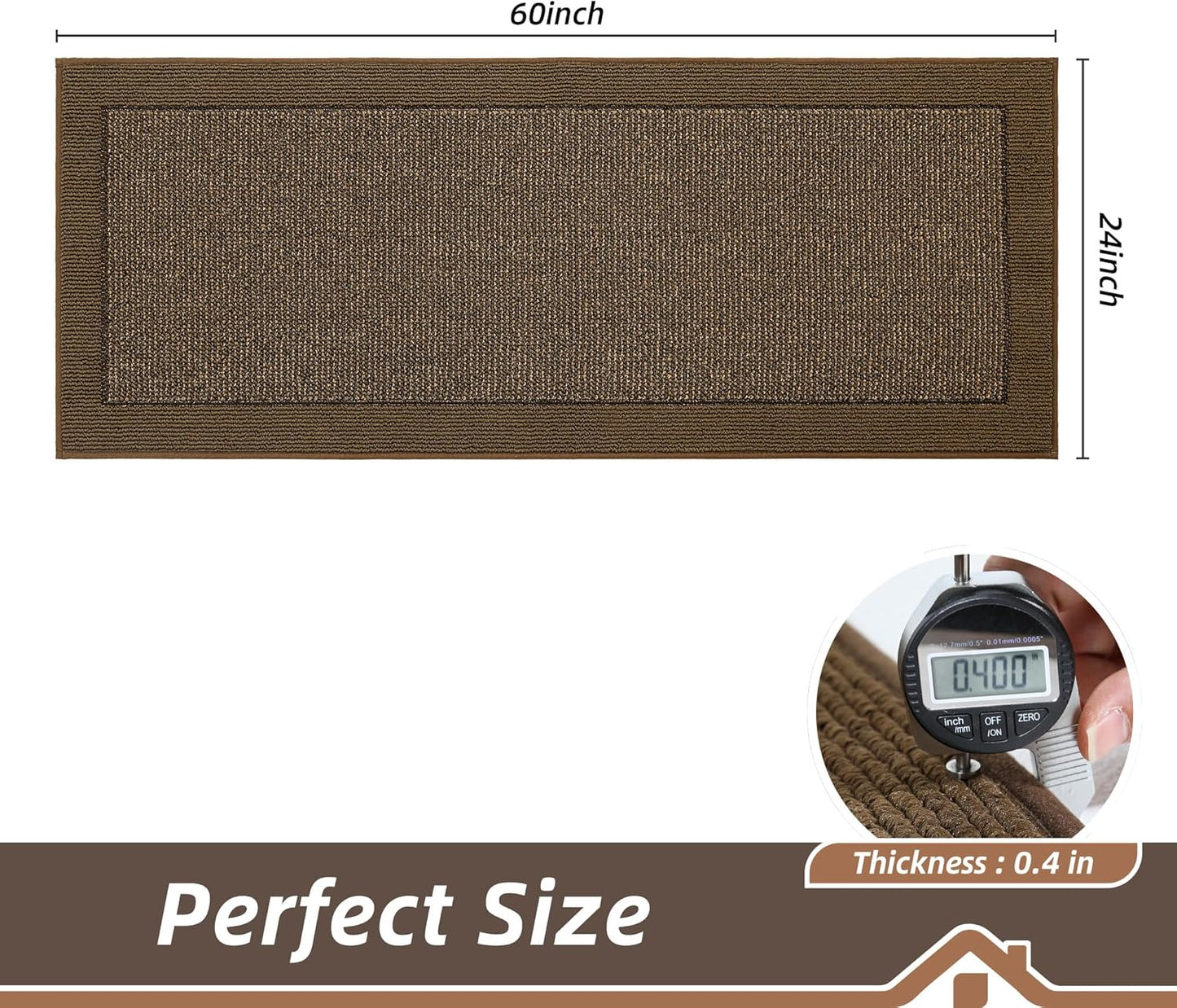 BEQHAUSE Kitchen Runner Rugs 24"x60", Kitchen Rugs Non-Slip Kitchen Mats for Floor, Absorbent and Stain Resistant Kitchen Mats, Machine Washable Rug for Kitchen, Hallway, Laundry & Sink, Brown