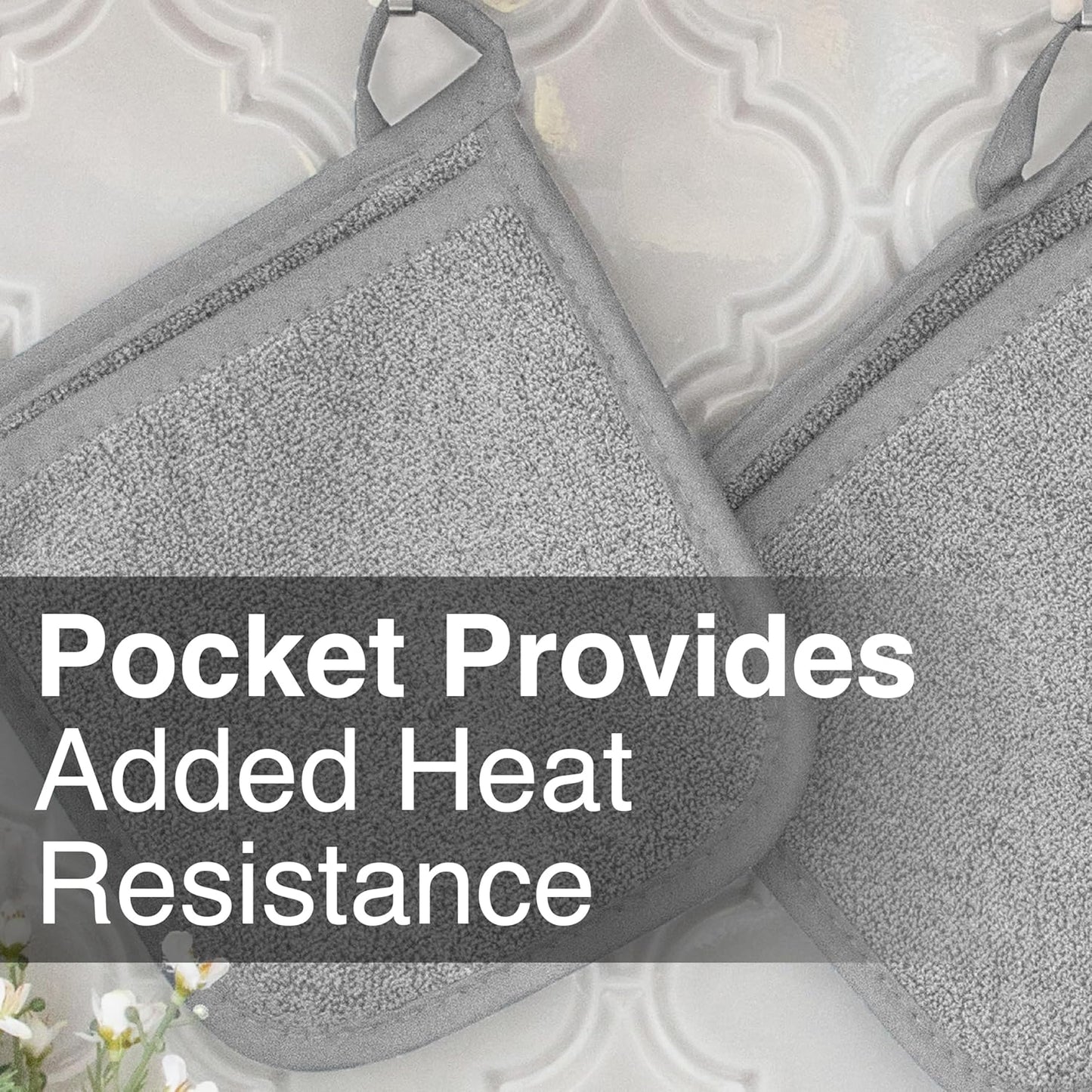 RITZ Terry Pocket Mitt & Hot Pad: Unparalleled Heat Resistant, Durable 100% Cotton – Ergonomically Designed for Optimal Grip – Easy-Care Machine Washable – 2-Pack, Titanium