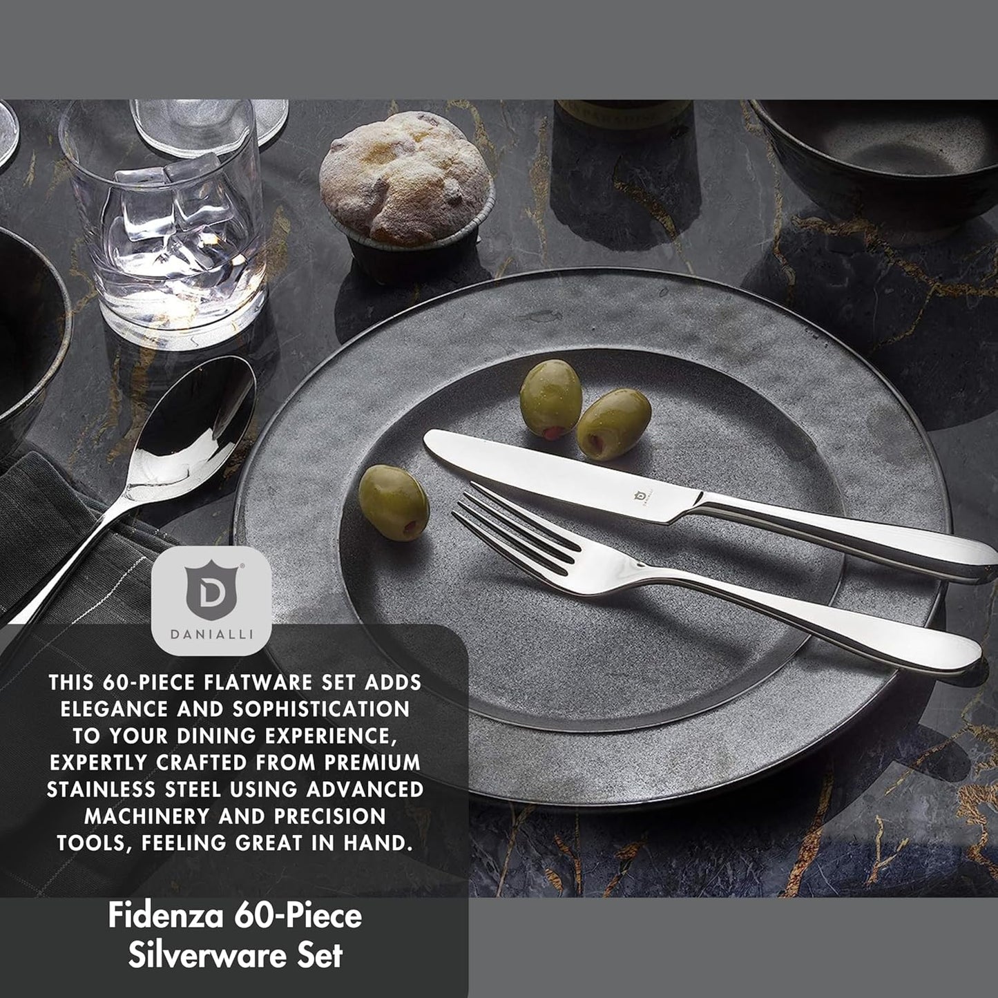 Silverware Set for 12 – 18/10 Stainless Steel Flatware, Mirror Finish, Dishwasher Safe, Rust Resistant, Heavy-Duty Cutlery for Dining and Hosting (60-Piece Set, Fidenza)