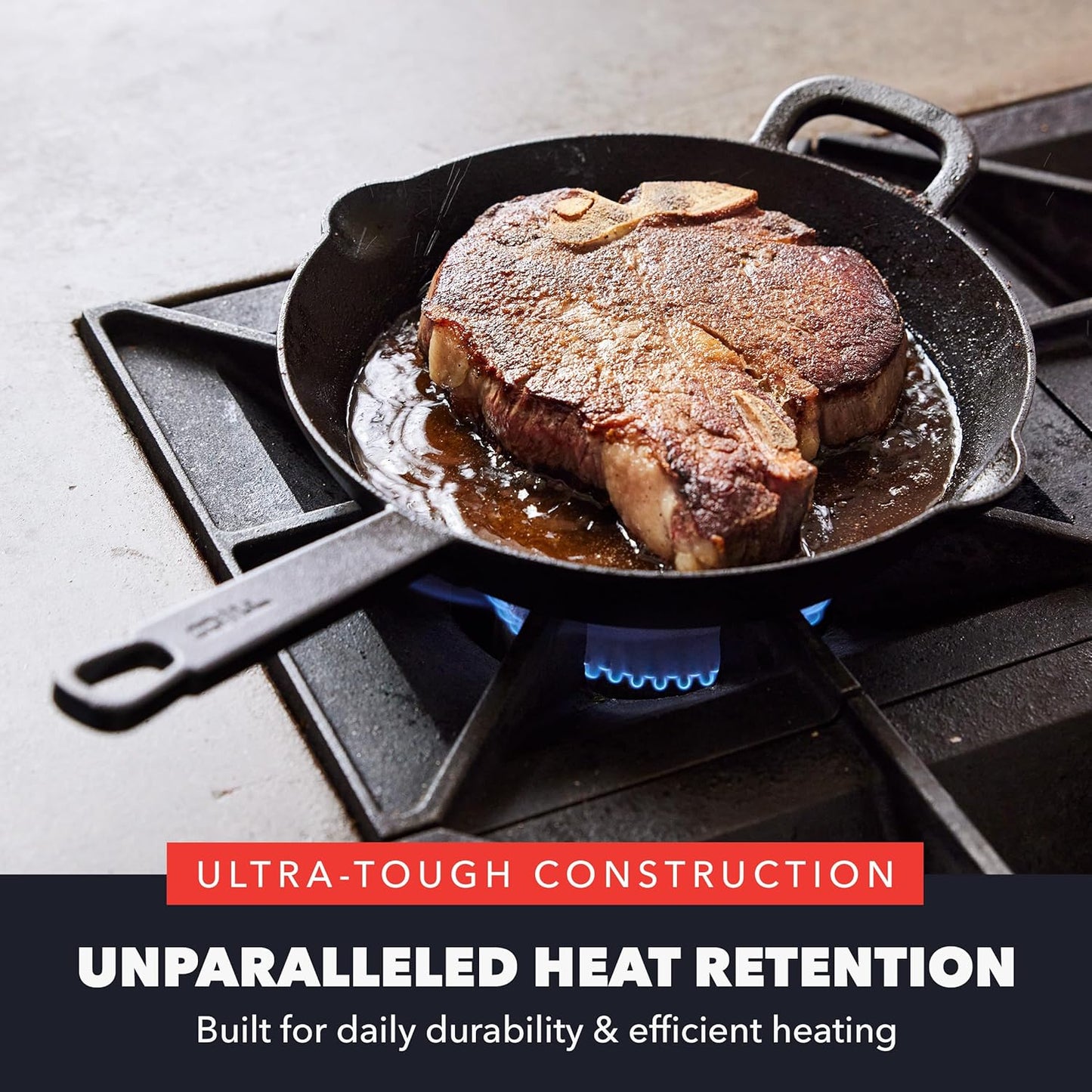 GreenPan x Bobby Flay 10” Cast Iron Pre-Seasoned Skillet with Helper Handle, Professional Grade Heavy Duty, Induction, Pour Spouts, Versatile Stovetop, Oven, BBQ Grill Fire, Indoor/Outdoor Use, Black