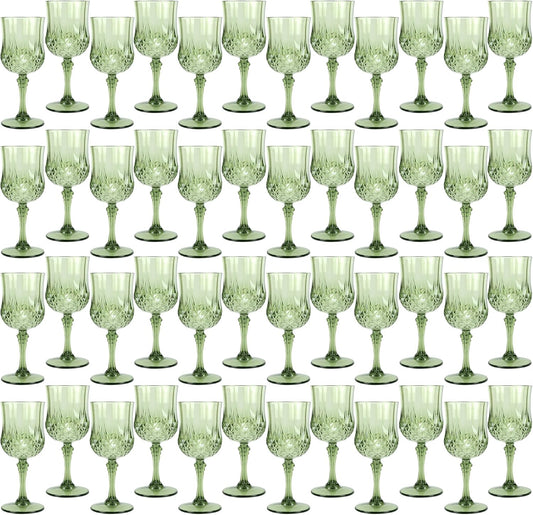 Plastic Wine Glasses，Plastic Goblets Vintage Style Cordial Drinking Glasses for Wedding Reception, Grand Event Party Supplies (48, New Green)
