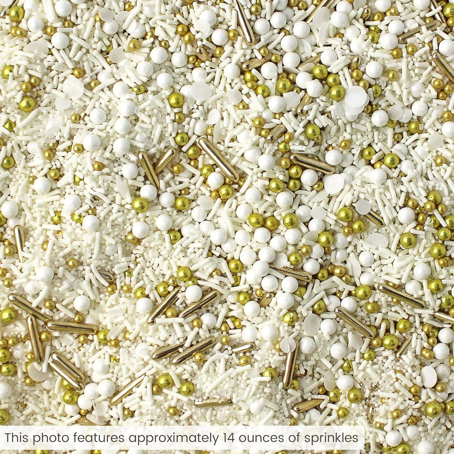 Wedding White Sprinkle Mix| Made In USA By Sprinkle Pop| Pastel White Sprinkles With Gold Metallics Dragees| Sprinkles For Decorating Bridal Shower Wedding Anniversary Party Cupcakes Cake Cookies, 2oz