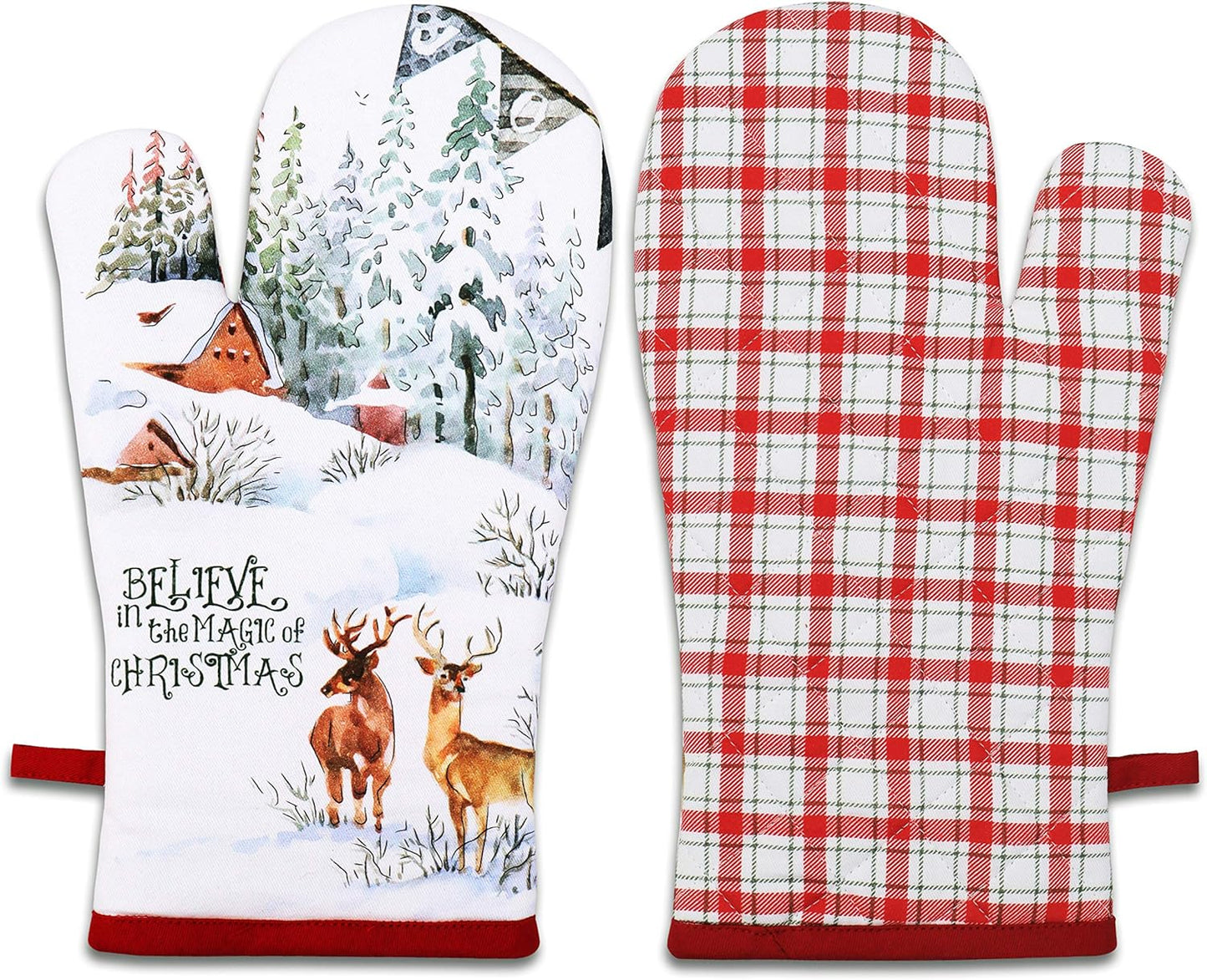 AMOUR INFINI Pot Holders and Oven Mitts 100% Cotton Christmas Winter Heat Resistant Non Slip Washable Set of 1 Oven Mitt and 1 Pot Holder Kitchen Gift Set