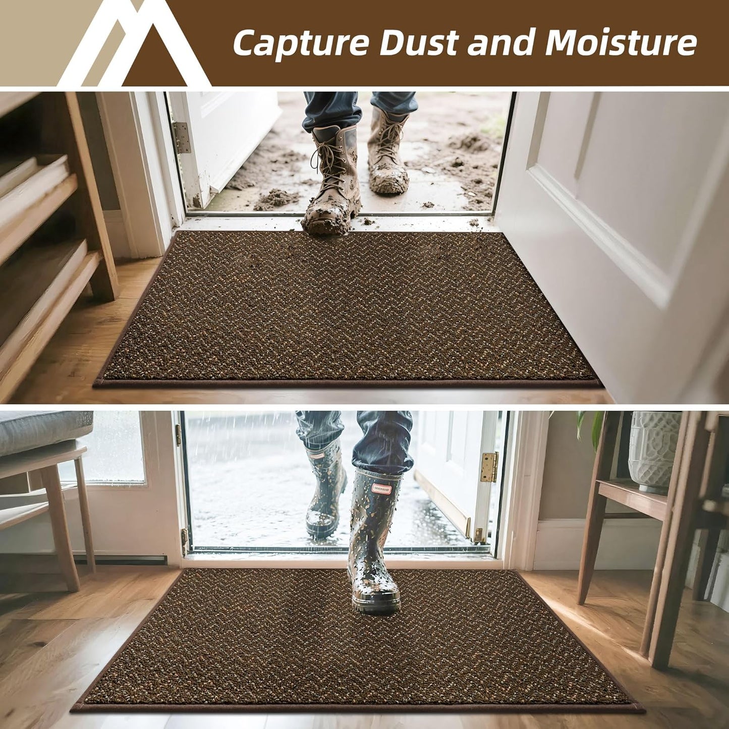 COSY HOMEER-Door-Mat 24"x36" Non Slip Absorbent Entryway Rugs Dirt Trapper Doormats Washable Entrance Mats Low Pile Welcome Floor Mat for Front Back Door and Entry Mats,Brown