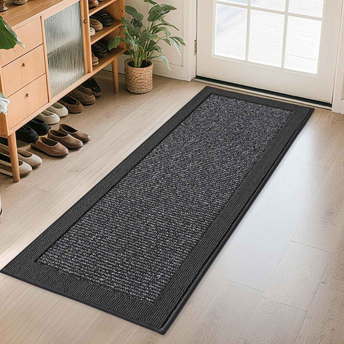 BEQHAUSE Indoor Door Mat 24" x 60", Dirt Trapper Door Mats Non-Slip Entryway Rugs Washable, Resist Dirt Absorbent Welcome Mat, Low Profile Floor Mats for Front Back Door and Entryway, Charcoal