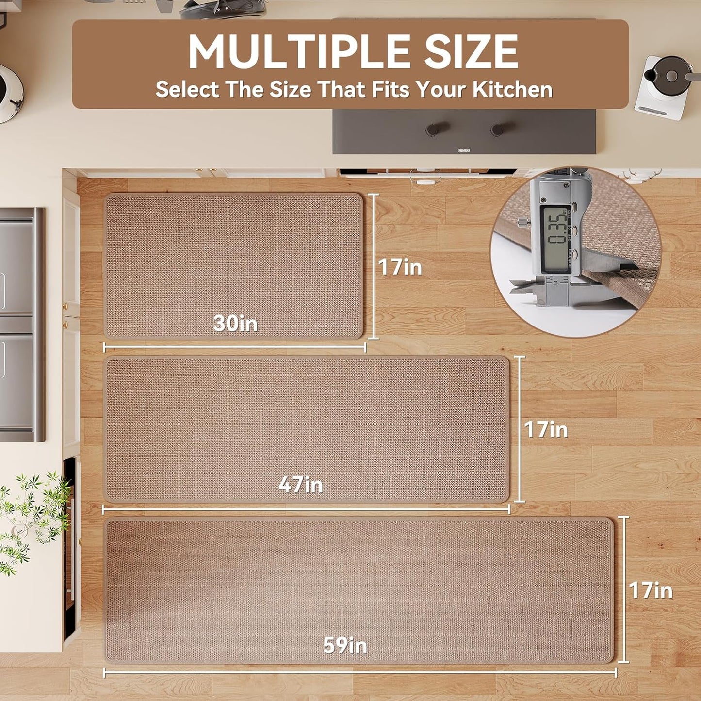 Kitchen Mats for Floor, Super Absorbent Kitchen Rugs Non Slip Washable, Linen-Look Woven Kitchen Runner Rug Sink Mat Standing Mat, Easy Care, Brown 17"x30"