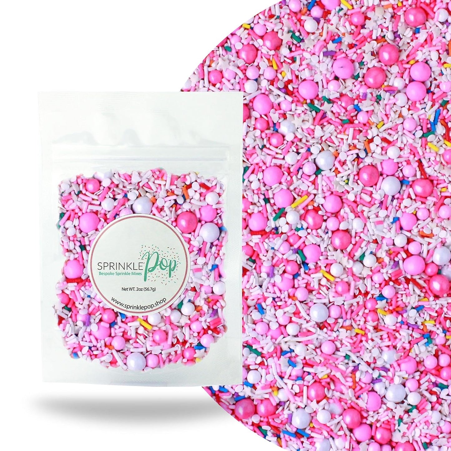 Sprinkle Pop A Frosted Affair Sprinkles Mix| Pink White Sprinkles with Rainbow Pops| Decorating Sprinkles Made in USA for Girl Baby shower Gender Reveal Birthday Cake Cupcakes Donuts Cookies, 2oz