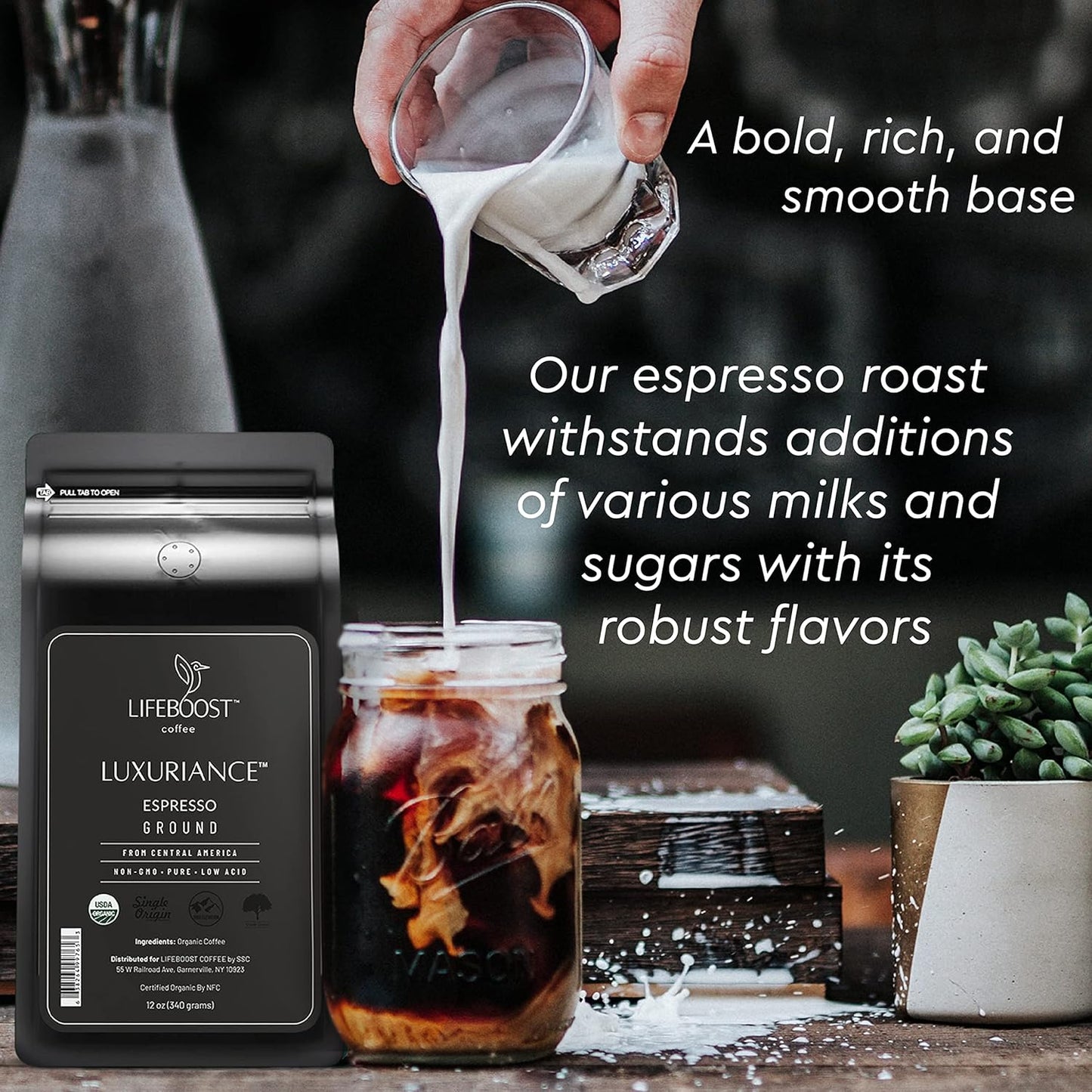 Lifeboost Organic Espresso Ground Coffee - Non-GMO Low Acid Single Origin USDA Shade Grown Organic Espresso Coffee - Third Party Tested For Mycotoxins & Pesticides 12oz Bag