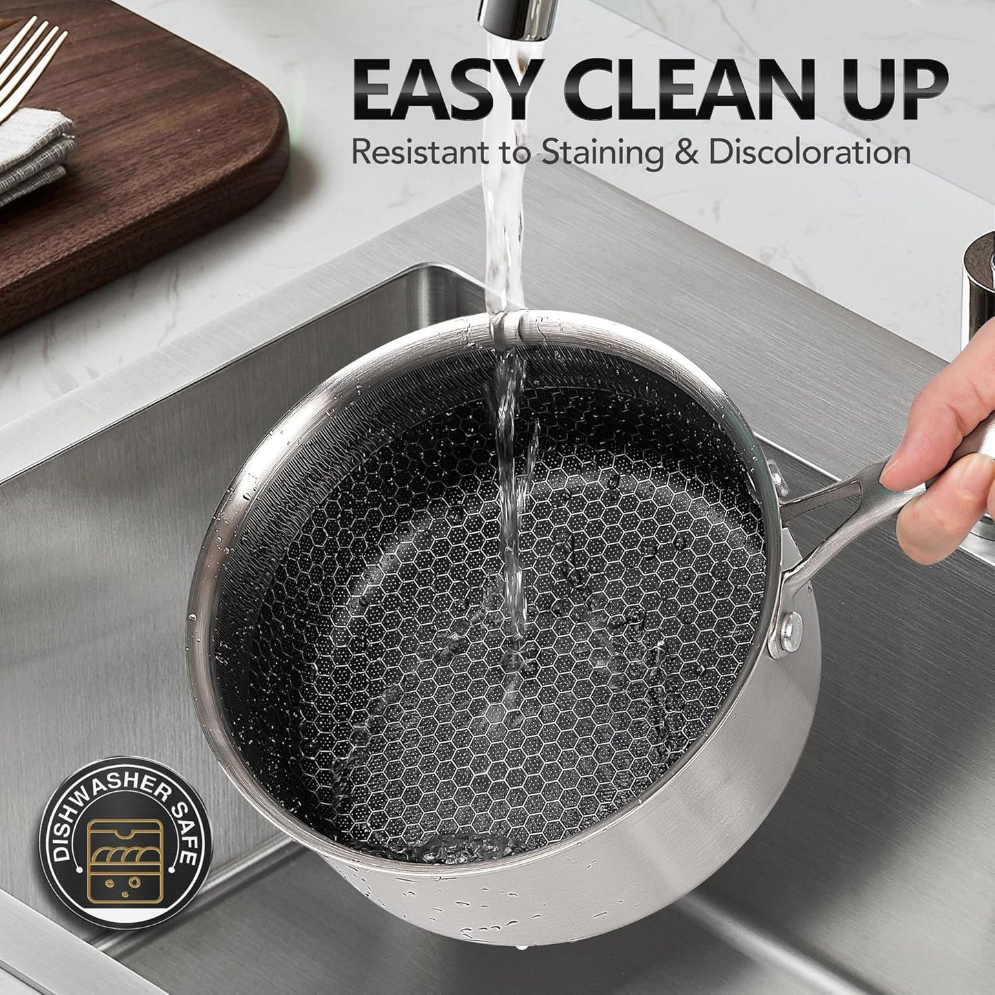 MICHELANGELO Stainless Steel Saucepan Set 1QT & 2QT & 3QT, Premium Triple Ply Sauce Pan with Lid, Sauce Pot with Honeycomb Interior - 6pcs