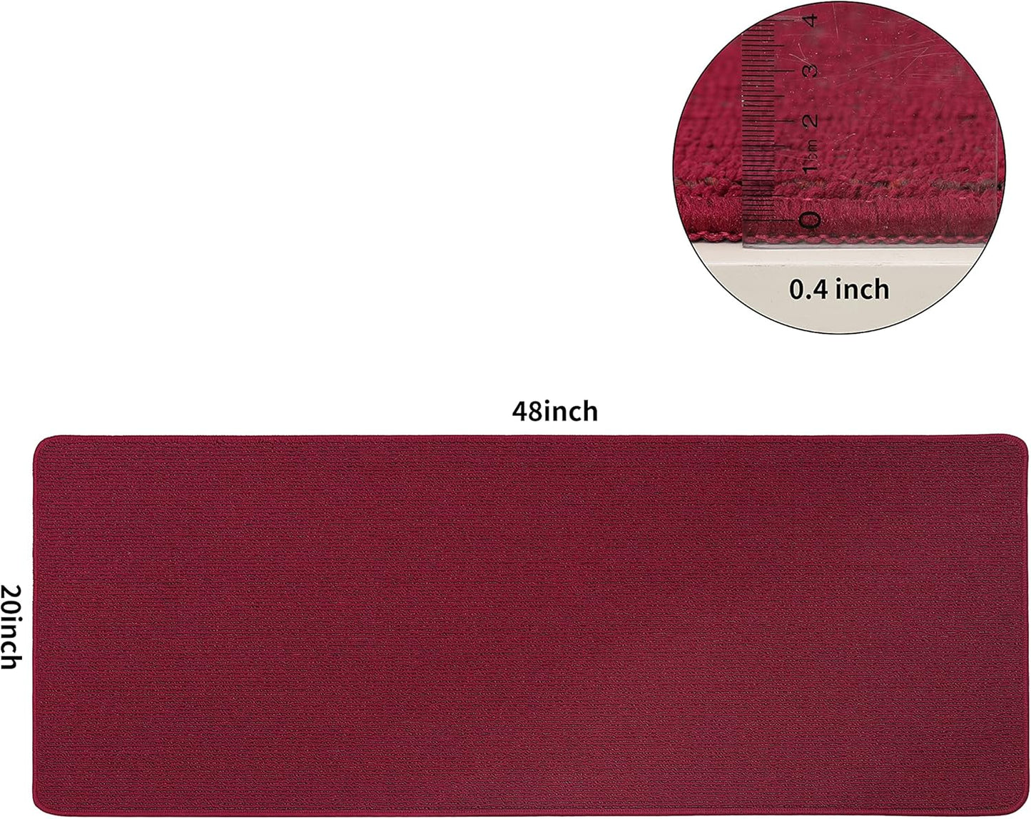 COSY HOMEER 20X48 Inch Kitchen Rug Mats Made of 100% Polypropylene Strip TPR Backing Soft Kitchen Mat Specialized in Anti Slippery and Machine Washable,for Kitchen, Floor Home,Office,Sink,Laundry,Red