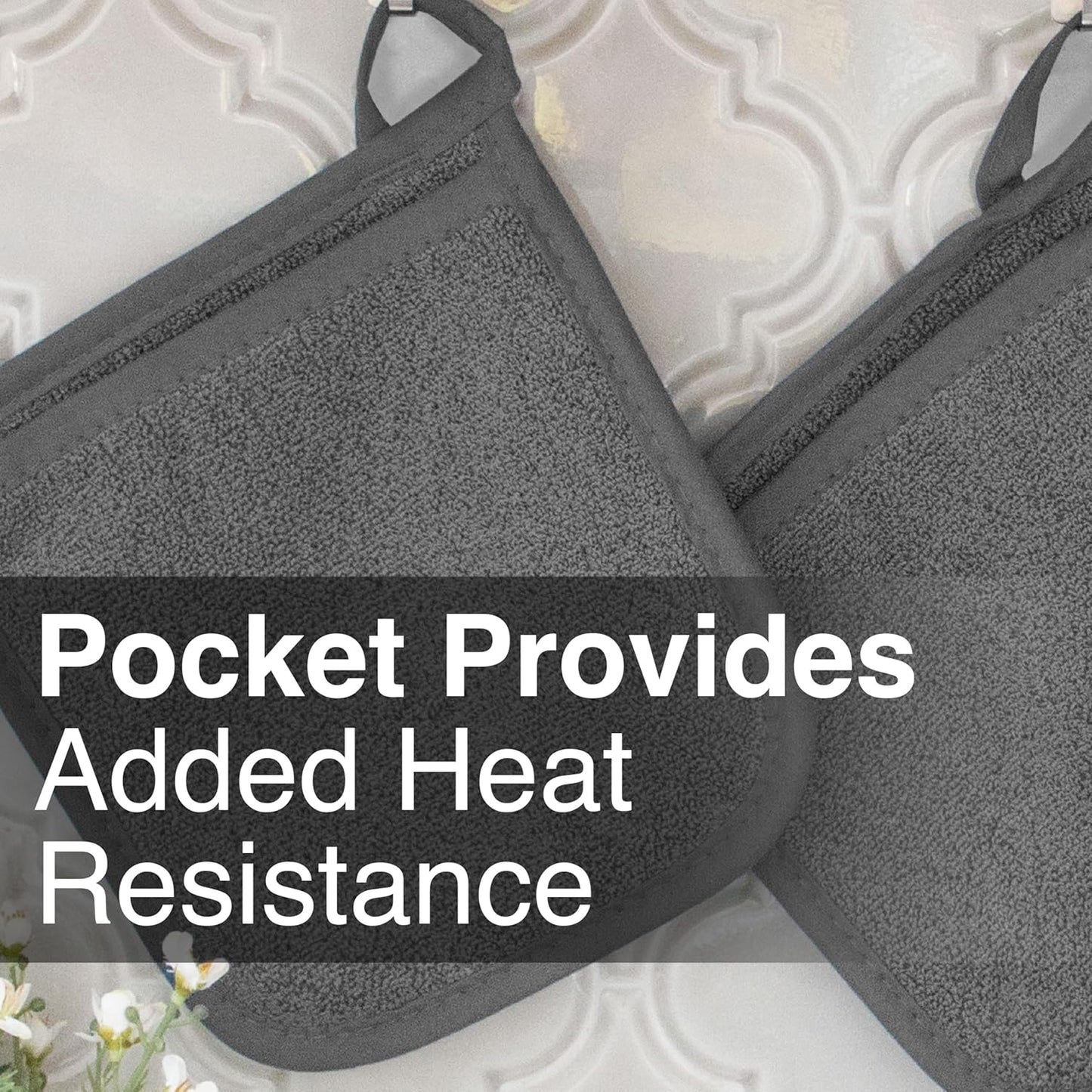 RITZ Terry Pocket Mitt & Hot Pad: Unparalleled Heat Resistant, Durable 100% Cotton,Ergonomically Designed for Optimal Grip, Easy-Care Machine Washable 2-Pack,Graphite