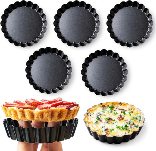 8 Pack Mini Tart Pans 4 Inch with Removable Bottom Round Nonstick Deep Quiche Pan, Heavy Duty Perfect for Baking Fruit Tarts, Quiches & Dessert