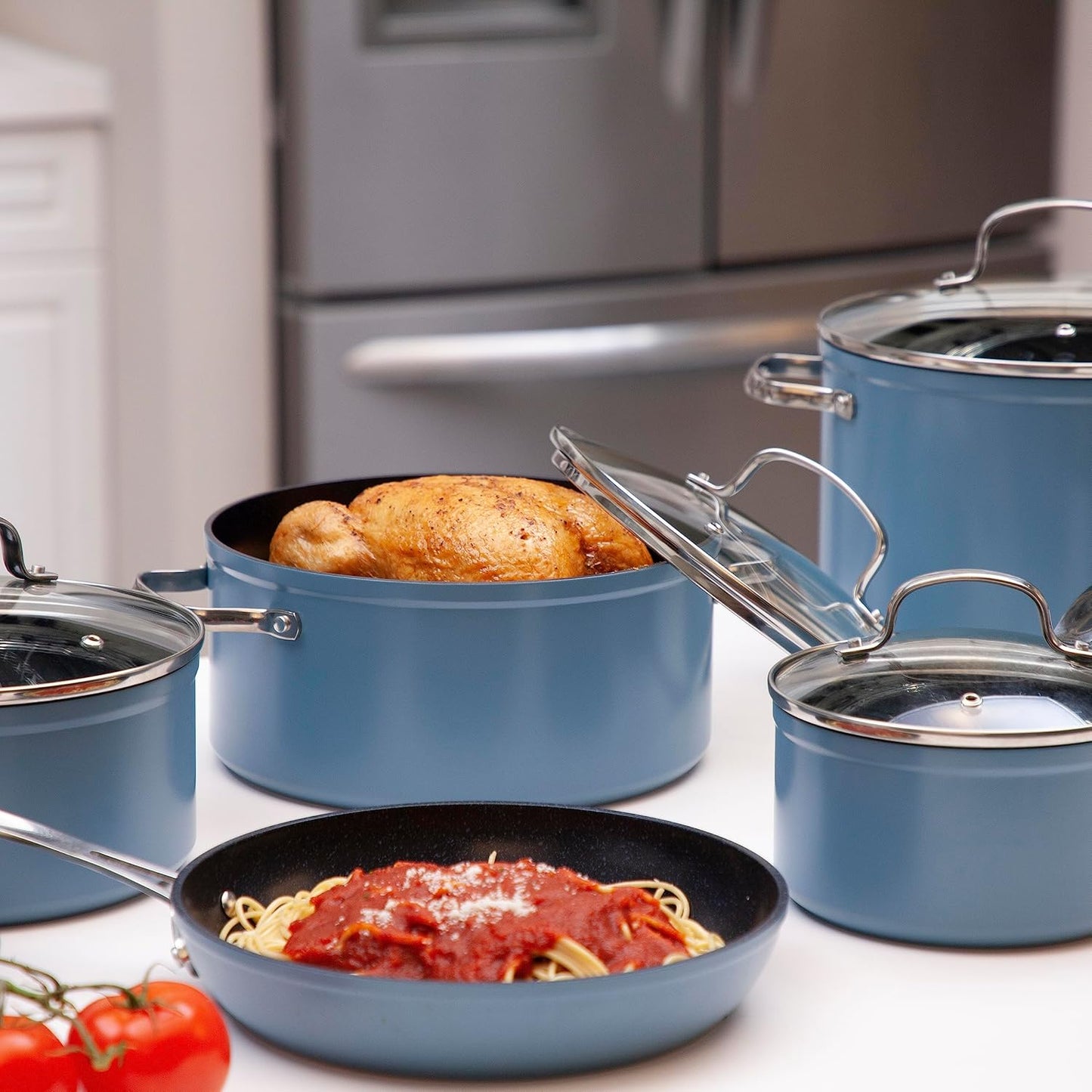 Nuwave 12pc Forged Lightweight Cookware Set, G10 Healthy Duralon Ceramic Ultra Non-Stick Coating, Vented Tempered Glass Lids, Stay-Cool Handles, Induction-Ready & Works on All Cooktops, PFAS Free