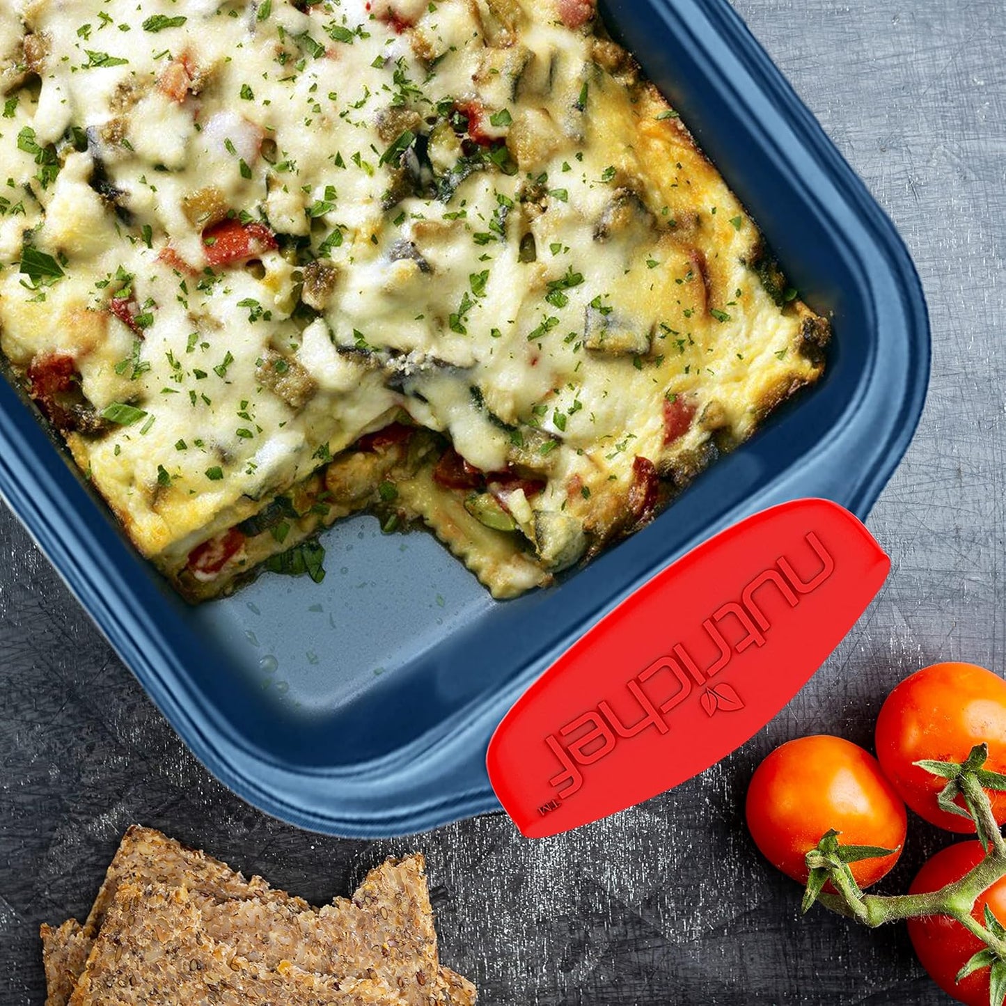 NutriChef 6-Piece Bakeware Set - Nonstick Carbon Steel Baking Pans with Red Silicone Handles, Blue Coating, Durable & Stain-Resistant, Perfect for Baking Cakes, Muffins, Cookies (Blue)