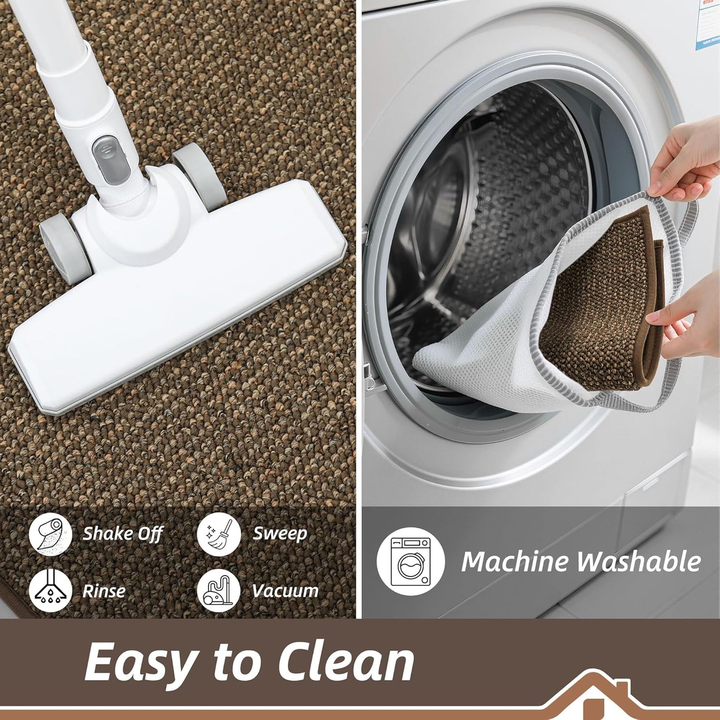 BEQHAUSE Kitchen Runner Rugs 24"x60", Non-Slip Kitchen Mats for Floor, Super Absorbent and Stain Resistant Kitchen Rug, Machine Washable Rugs for Kitchen, Hallway, Laundry & Sink, Brown