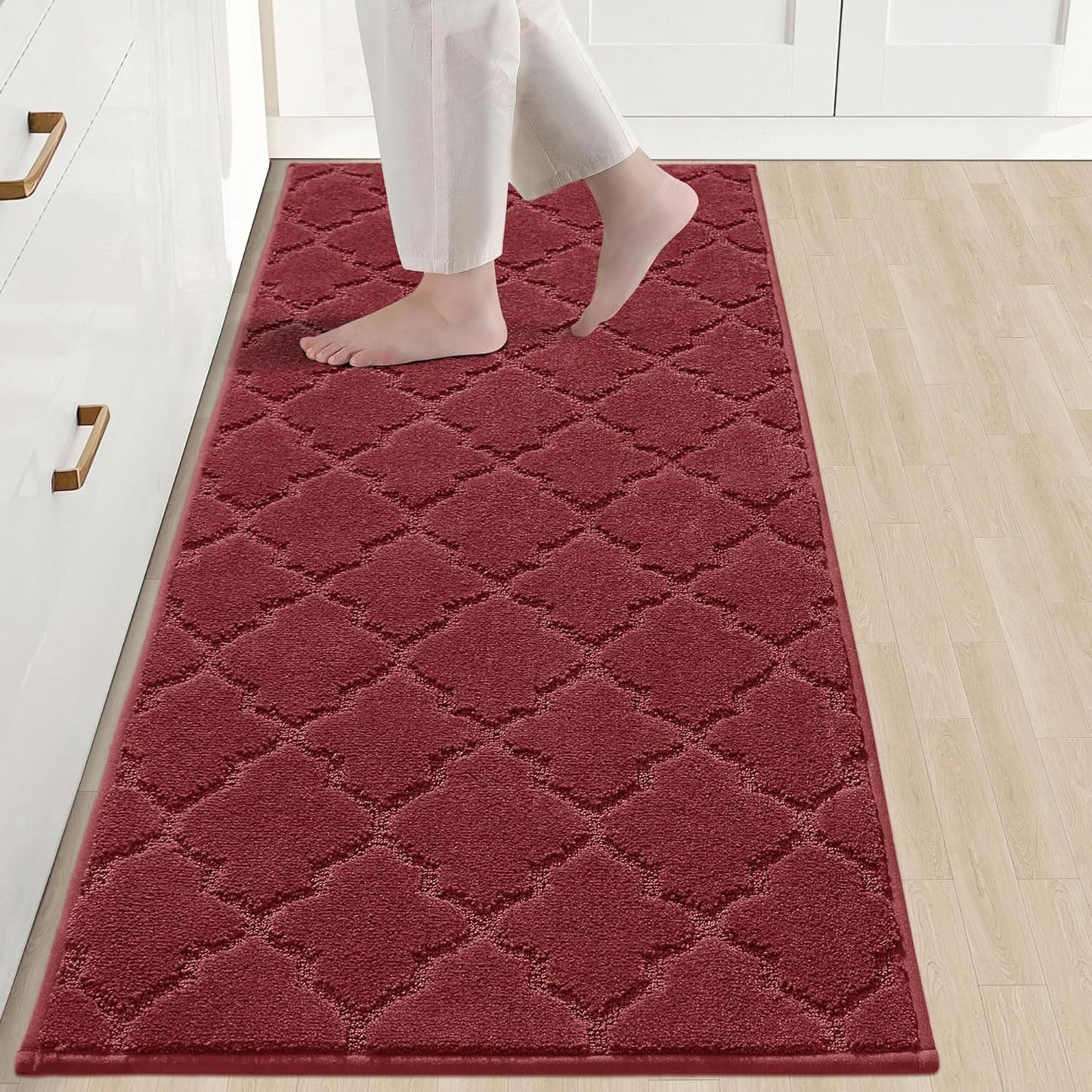 COSY HOMEER-Kitchen-Rugs-Non-Slip-Washable 24"x60" Absorbent Kitchen Runner Rug Polyester Kitchen Mats for Floor Soft Standing Floor Mats for Sink Mat,Hallway,Laundry,Red