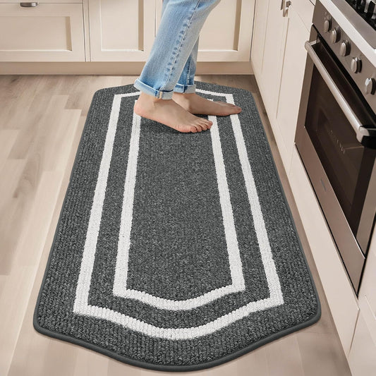 COSY HOMEER Long Kitchen Floor Mats for in Front of Sink Super Absorbent Kitchen Rugs and Mats 24"x59" Non-Skid Kitchen Mat Standing Mat Washable,Polypropylene,Dark Grey,Frame