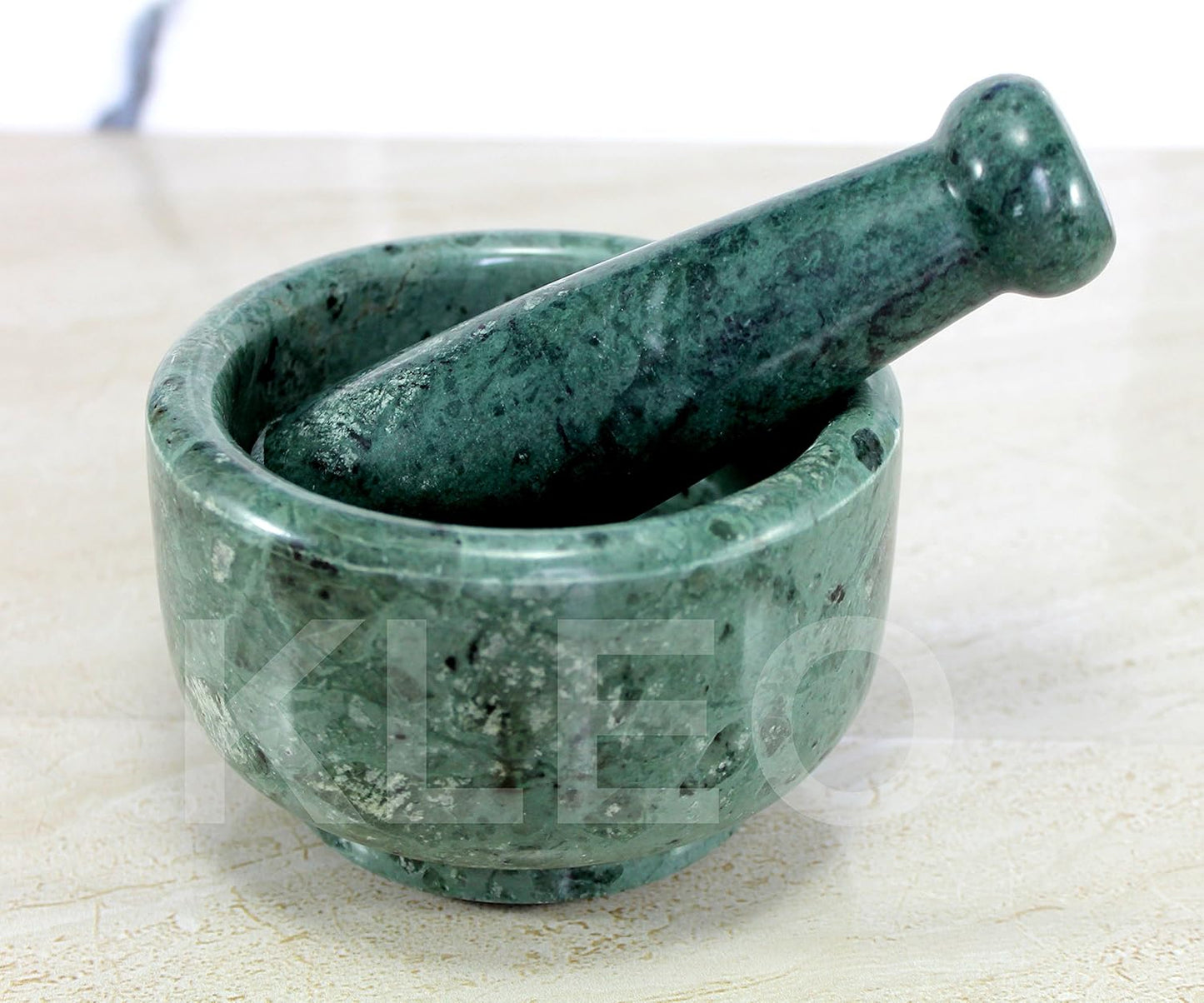 5" Diameter Natural Stone Mortar and Pestle Set as Spice Grinder, Medicine Masher - Okhli & Musal (Green)