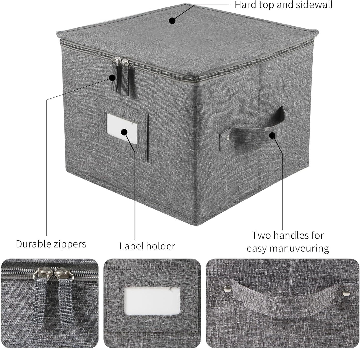 popoly China Storage Containers Hard Shell Inside 10" W x 8" H, Salad Plate Storage Containers for Dishes, Dinnerware with 24 Felt Dividers, Hold 24 Plates, Foldable and Stackable (2 Pack Grey)