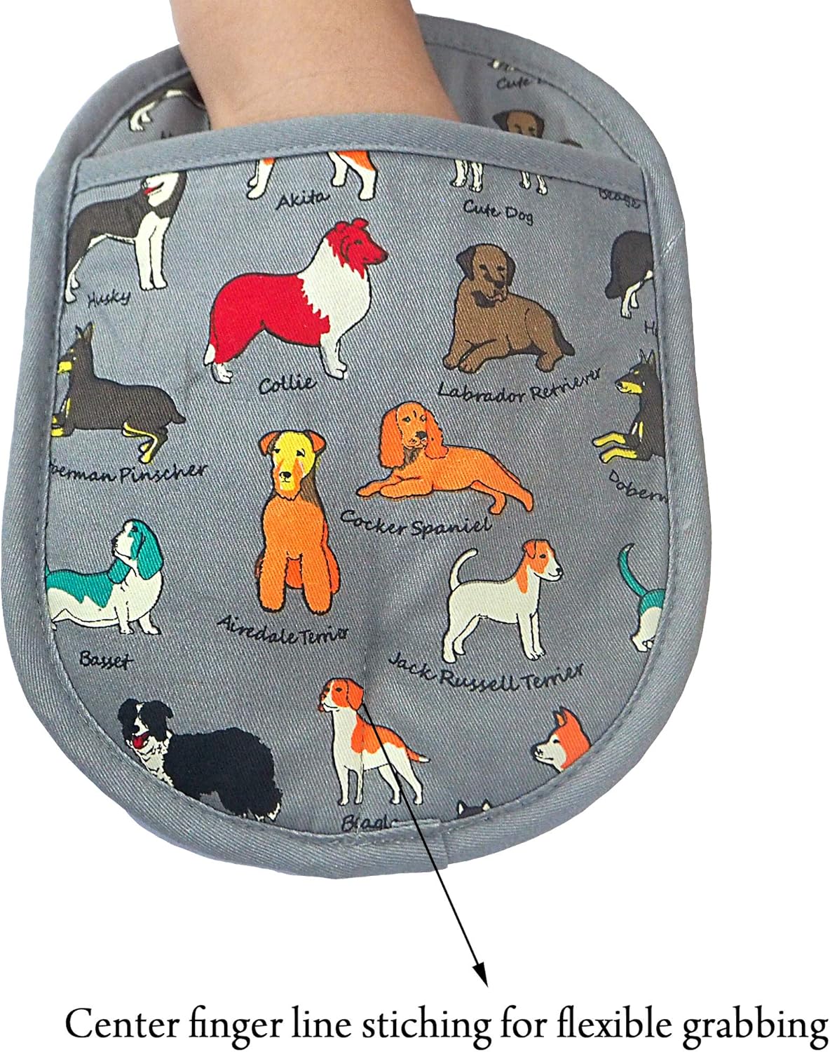 Pot Holders Set of 2 with Transparent Clear Silicone Shell and Nice Dog Printing Cotton Lining, Heat Resistant to 500 F Kitchen Oven Gloves Pot Holder for Cooking (Dog Flower, Potholders)