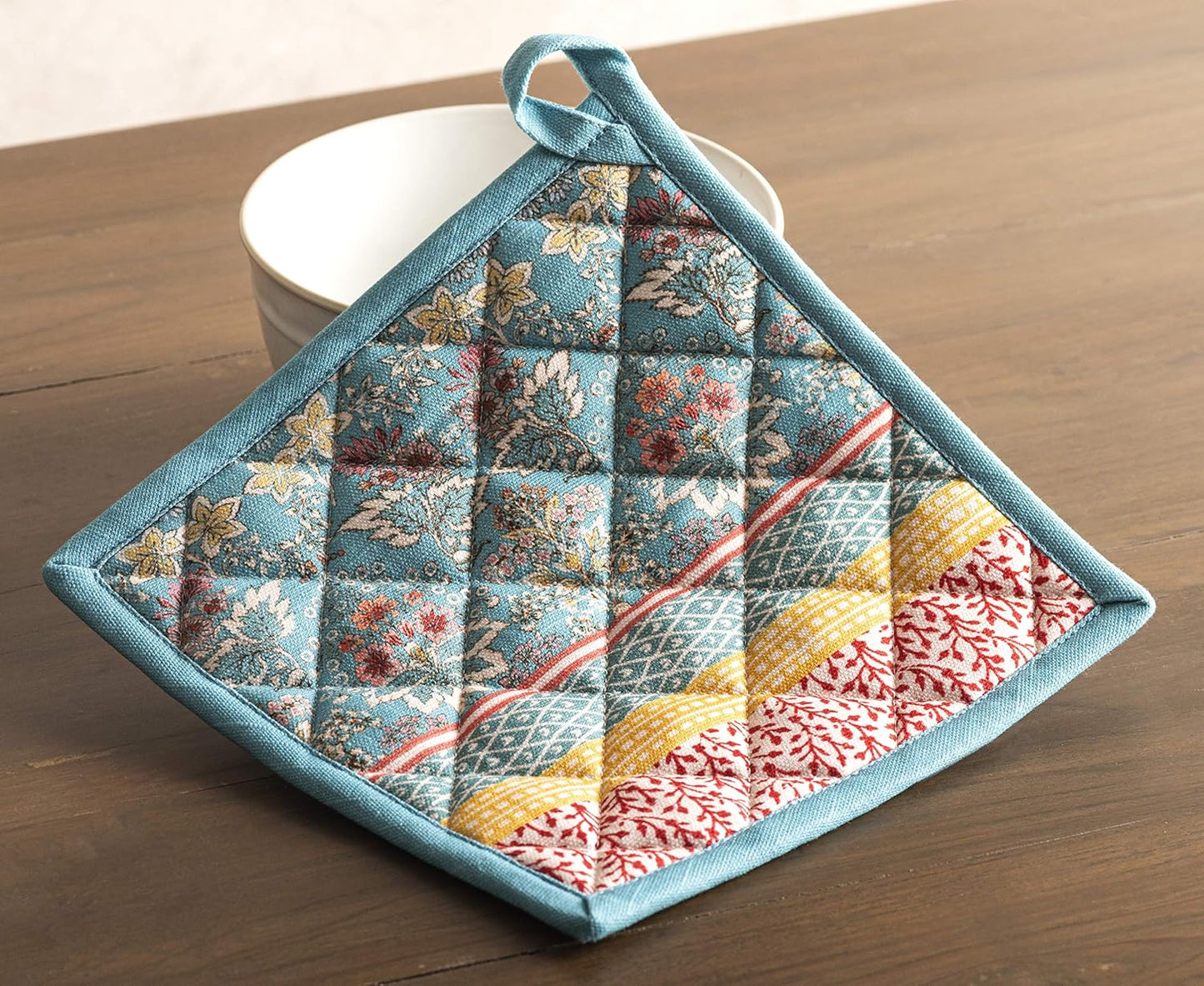 Maison d' Hermine Pot Holders 100% Cotton Heat Resistant Potholders 8" x 8" Hot Pads with Loop BBQ, Cooking, Baking, Grilling, Kitchen, Handling Hot Pans Spring/Summer (Pack of 1, Marquise)