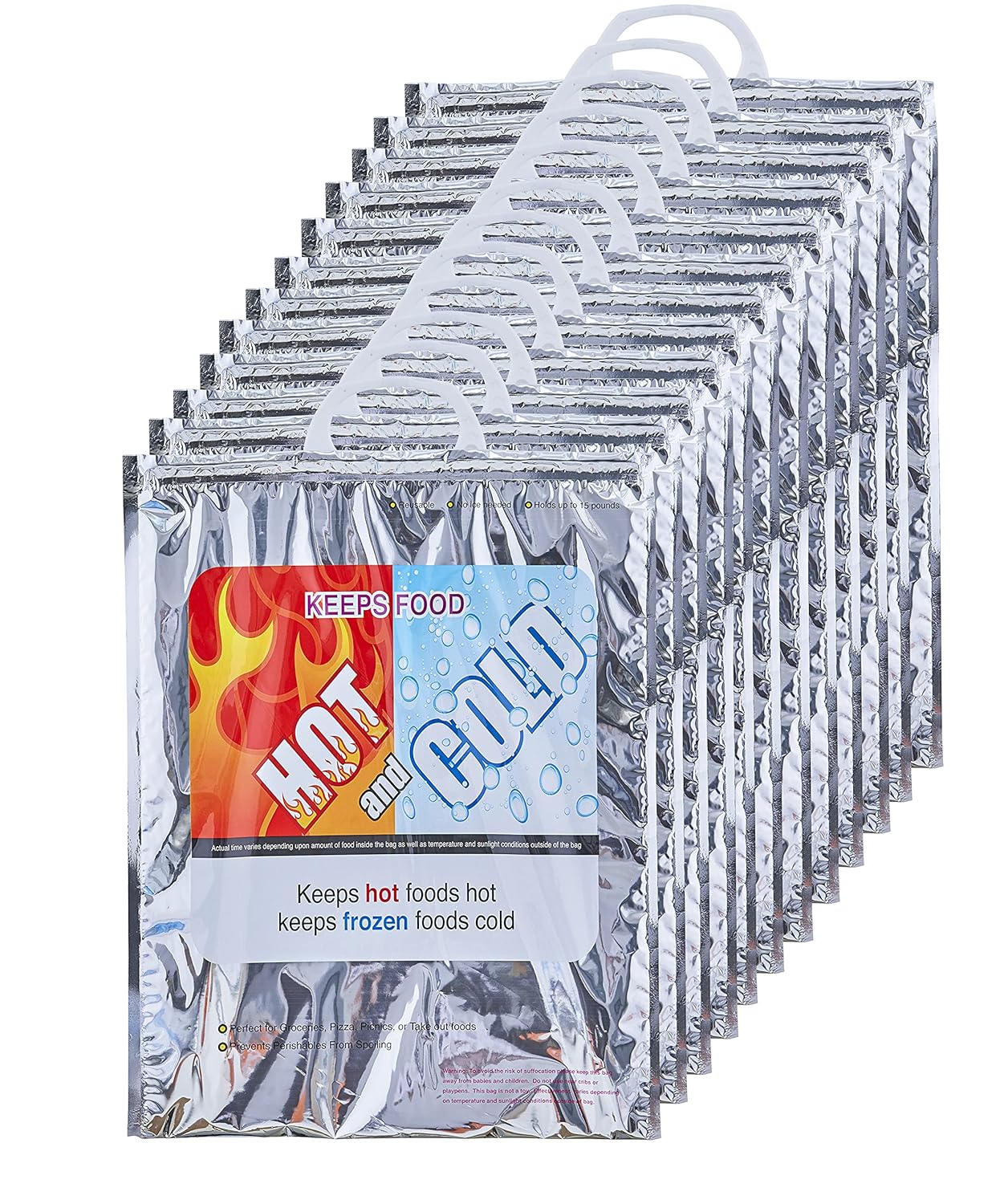 Superio Hot and Cold Insulated Bags for Food Delivery, Grocery Shopping Bags, Food Storage for Hot and Frozen Food for Travel, Disposable Cooler Bag, Reinforced Thermal Lunch Bag (12, 13.5"x17.5")