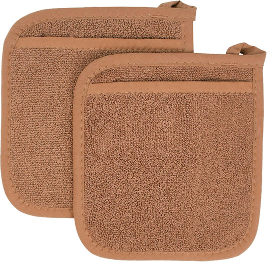 RITZ Terry Pocket Mitt & Hot Pad: Unparalleled Heat Resistant, Durable 100% Cotton,Ergonomically Designed for Optimal Grip, Easy-Care Machine Washable 2-Pack, Copper