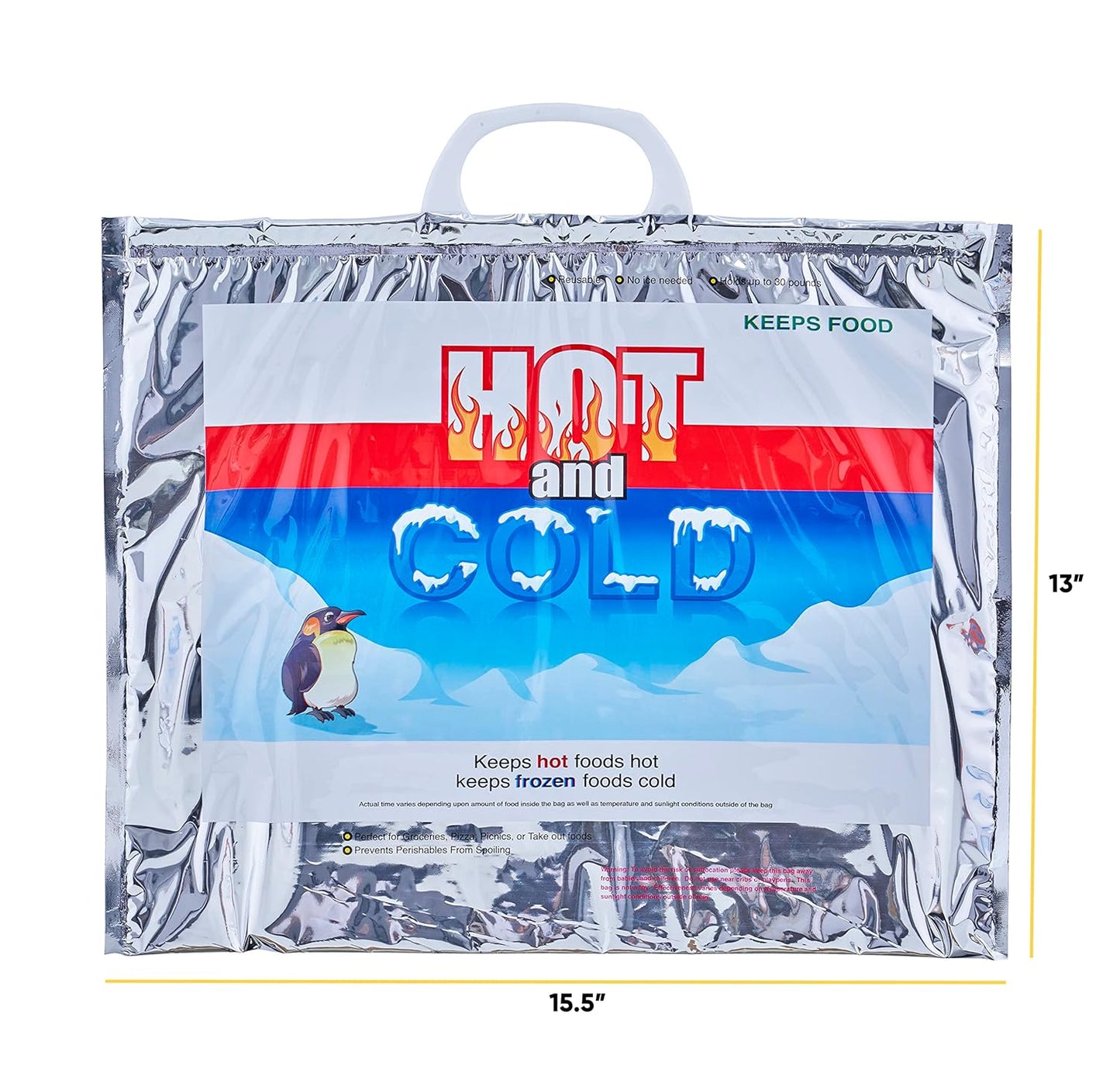 Superio Hot and Cold Insulated Bags for Food Delivery, Grocery Shopping Bags, Food Storage for Hot and Frozen Food for Travel, Disposable Cooler Bag, Reinforced Thermal Lunch Bag (6, 15.5"x13")