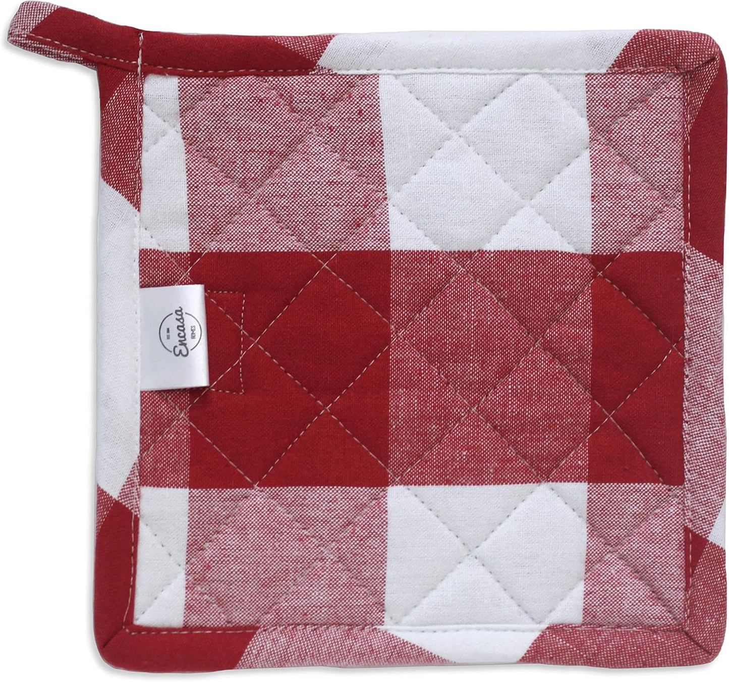 Encasa XO 8 inches Oven Microwave Potholders (2 pc Set) for Kitchen Cooking & Baking - Heat Resistant, Thick & Safe, Protection of Hands from Hot Utensils - Buffalo Red Checks