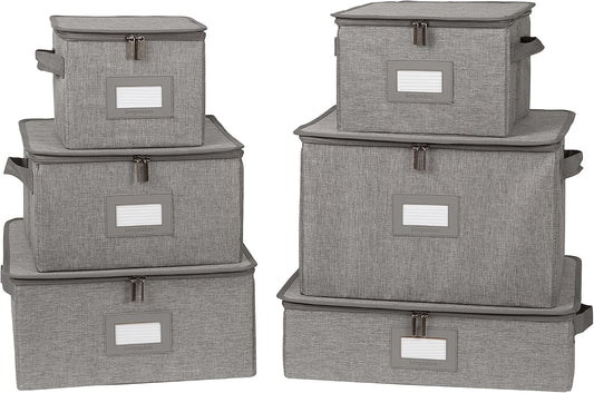 Covermates Keepsakes Dish Storage Box - Stackable, Reinforced Handles, China Storage, Grey Heather