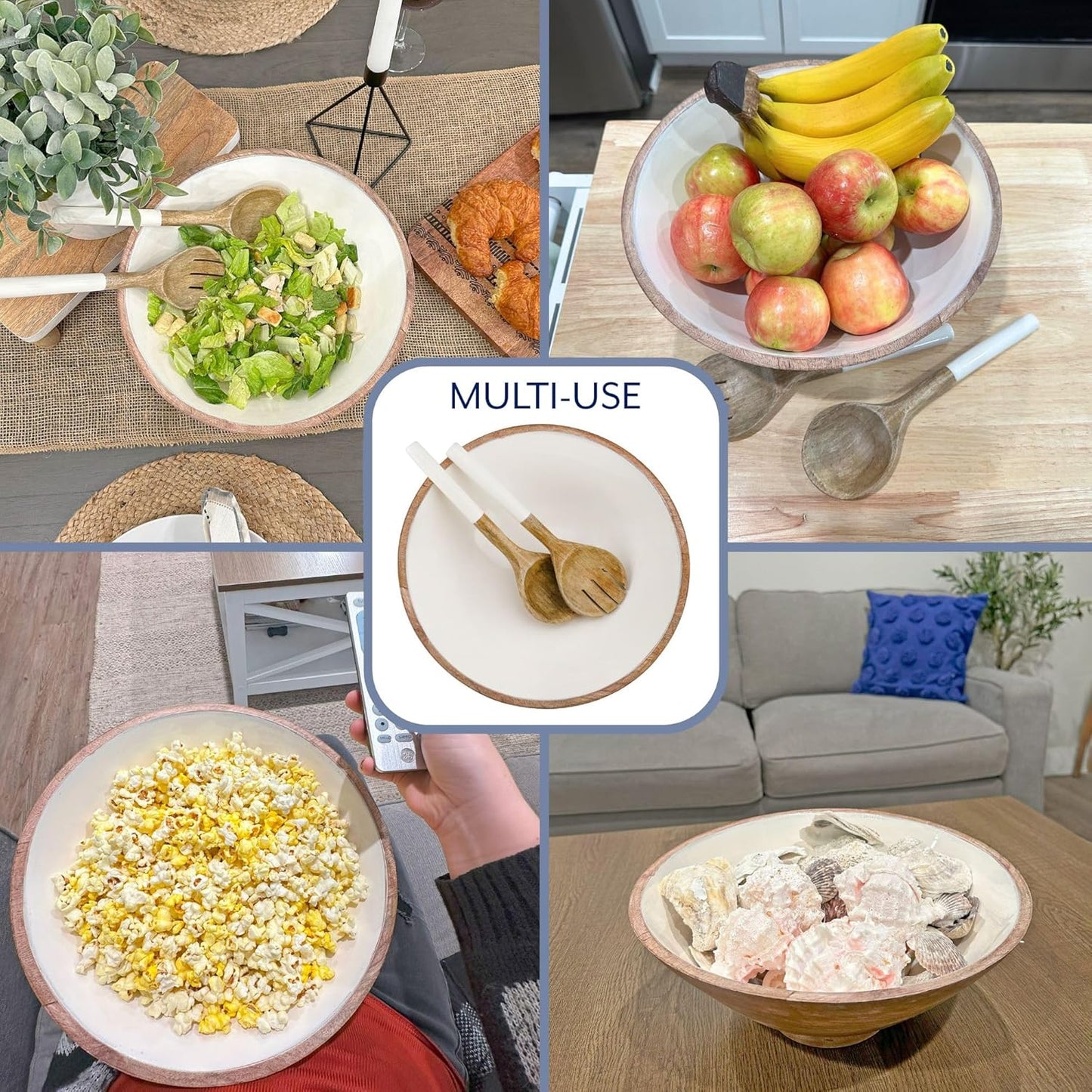 AuldHome Design Wooden Salad Bowl Set (Large Serving Bowl w/Utensils); Salad Serving Set in Mango Wood