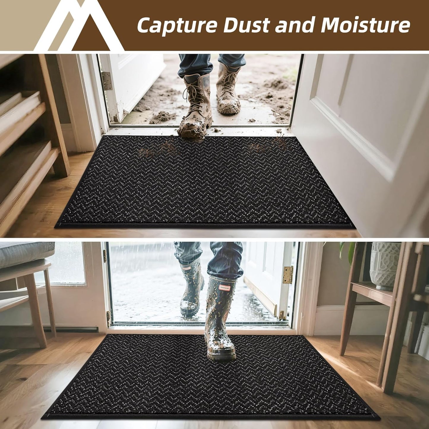 COSY HOMEER-Door-Mat 32"x48" Non Slip Absorbent Entryway Rugs Dirt Trapper Doormats Washable Entrance Mats Low Pile Welcome Floor Mat for Front Back Door and Entry Mats,Black