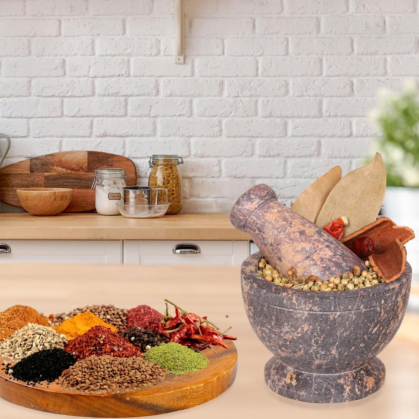 Mortar and Pestle, Made of Heavy Duty Polished Hard Stone, Natural Stone Grinder for Spices, Pastes, Herbs, Seasoning etc. (Classic Charm)