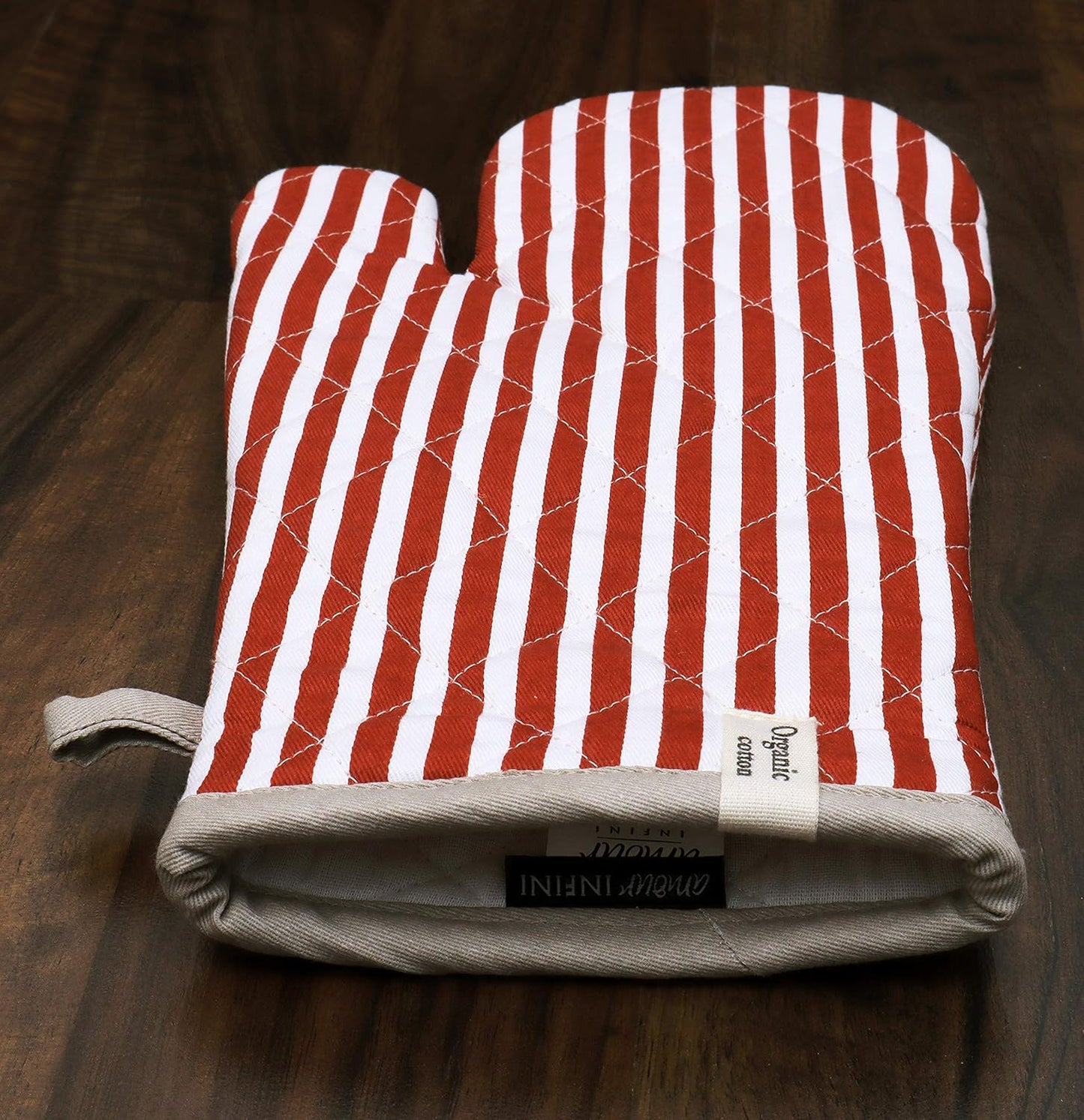 AMOUR INFINI Cotton Oven Mitts Set of 1 with Hanging Loop Non-Slip, Heat Resistant, Reusable Oven Mitt for Baking Cooking Kitchen Easter Oven Gloves (Rust)